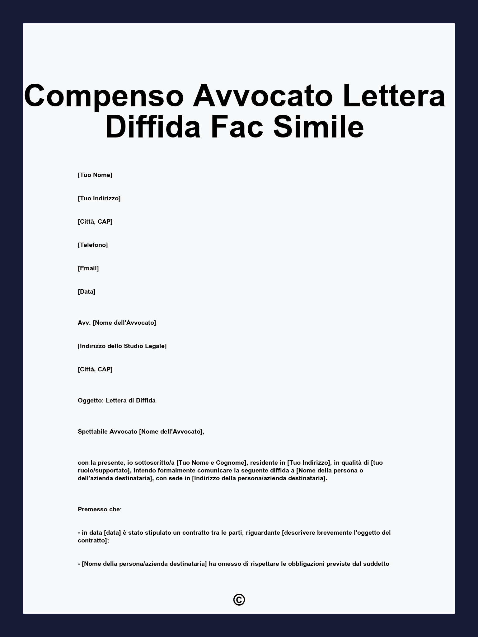 Compenso Avvocato Lettera Diffida Fac Simile