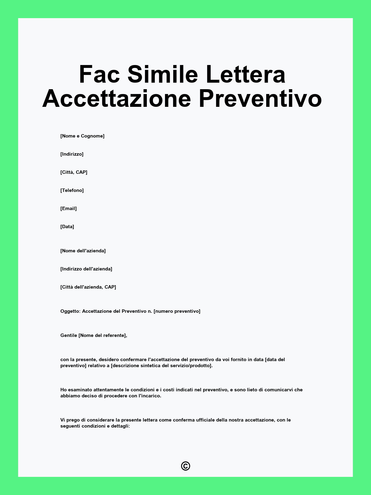Fac Simile Lettera Accettazione Preventivo