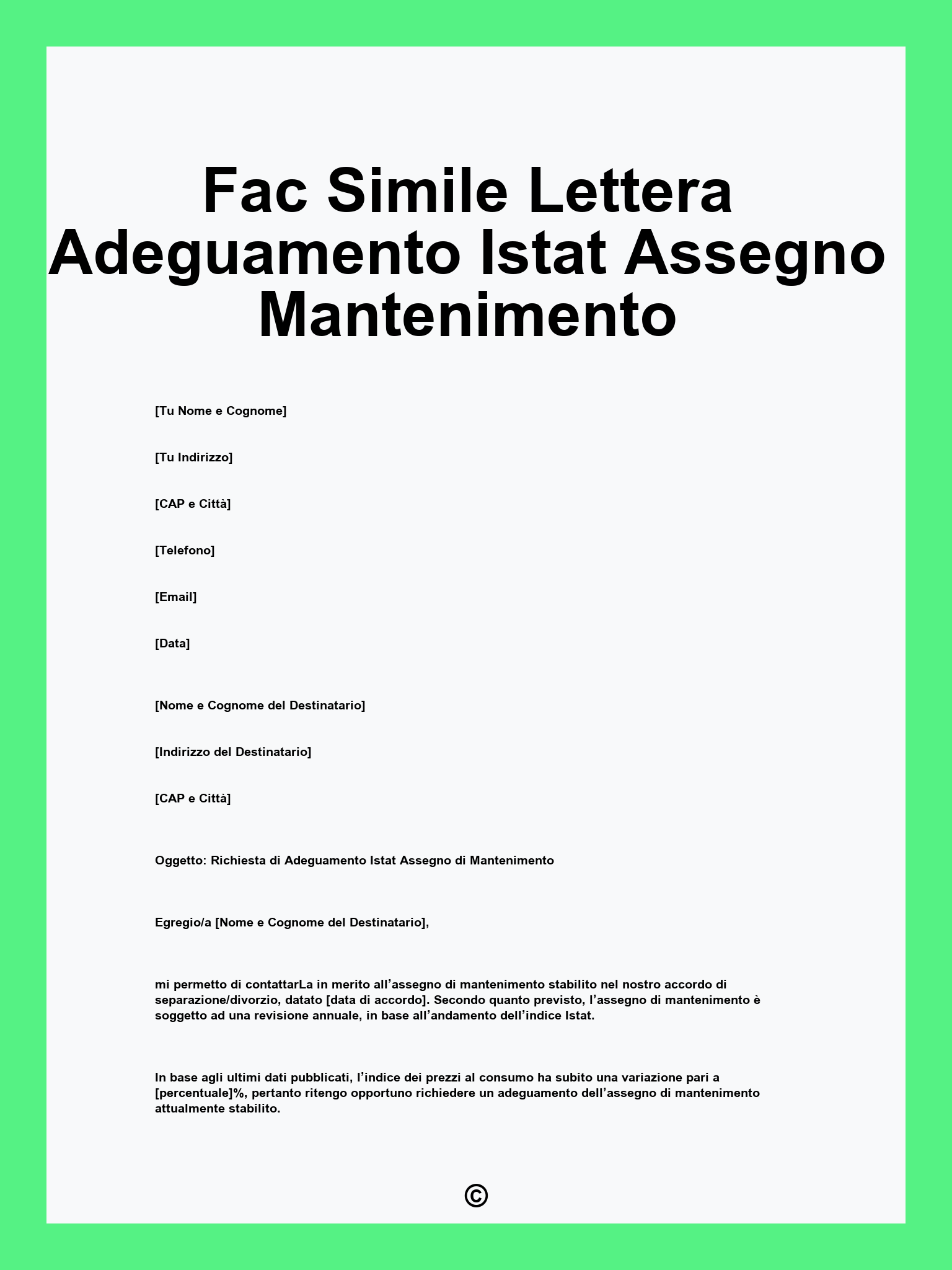 Fac Simile Lettera Adeguamento Istat Assegno Mantenimento