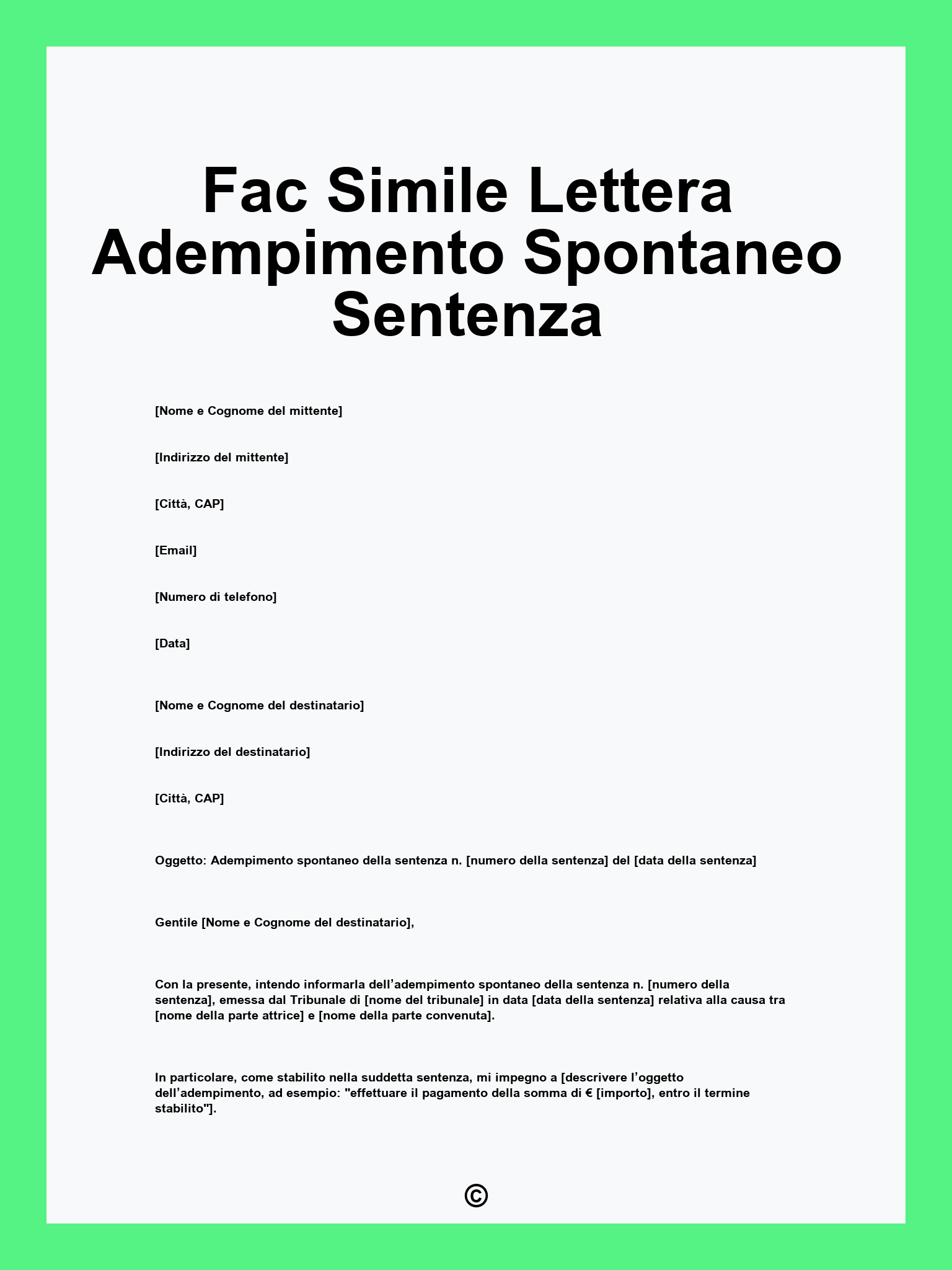 Fac Simile Lettera Adempimento Spontaneo Sentenza