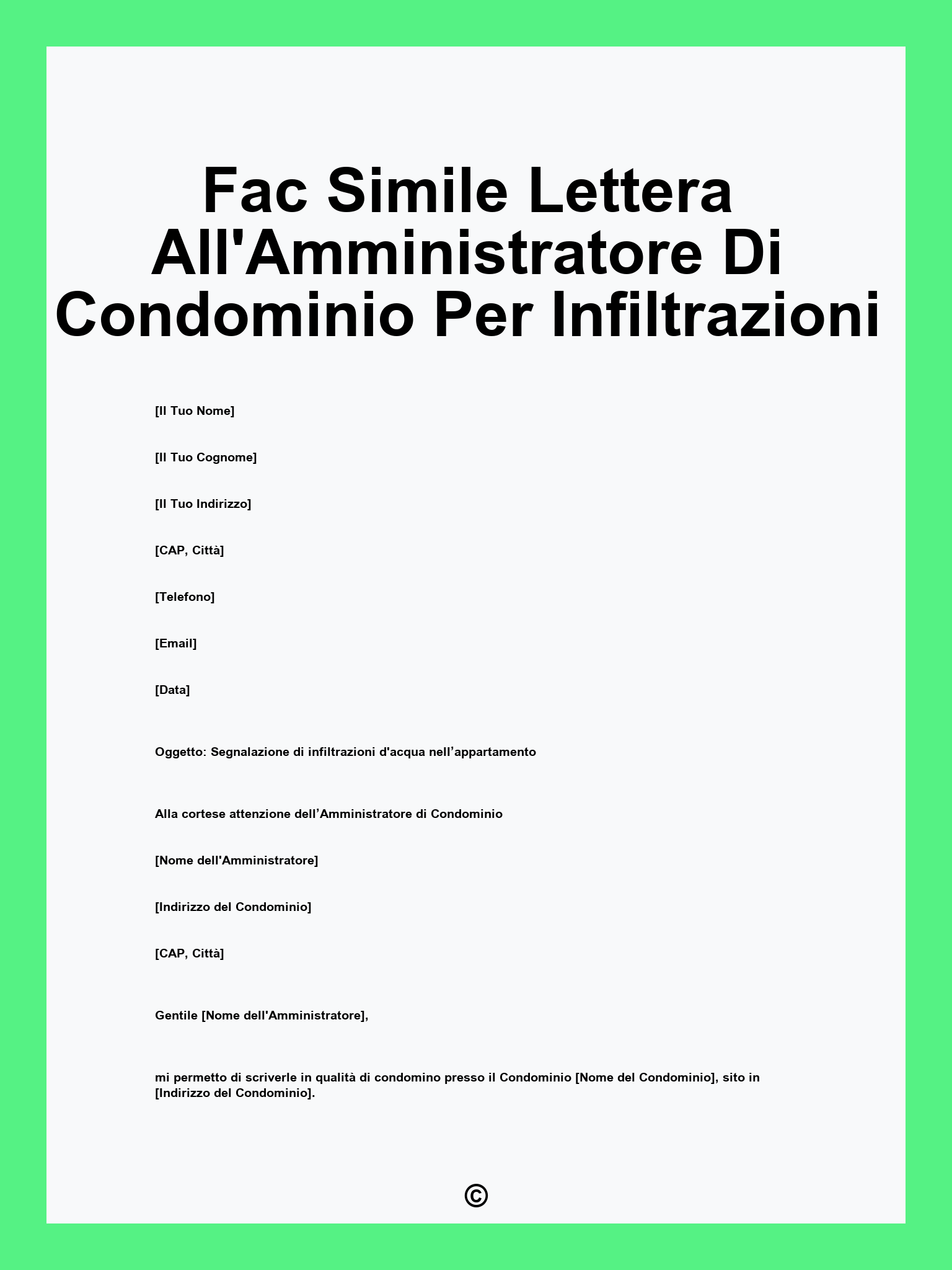 Fac Simile Lettera All'Amministratore Di Condominio Per Infiltrazioni