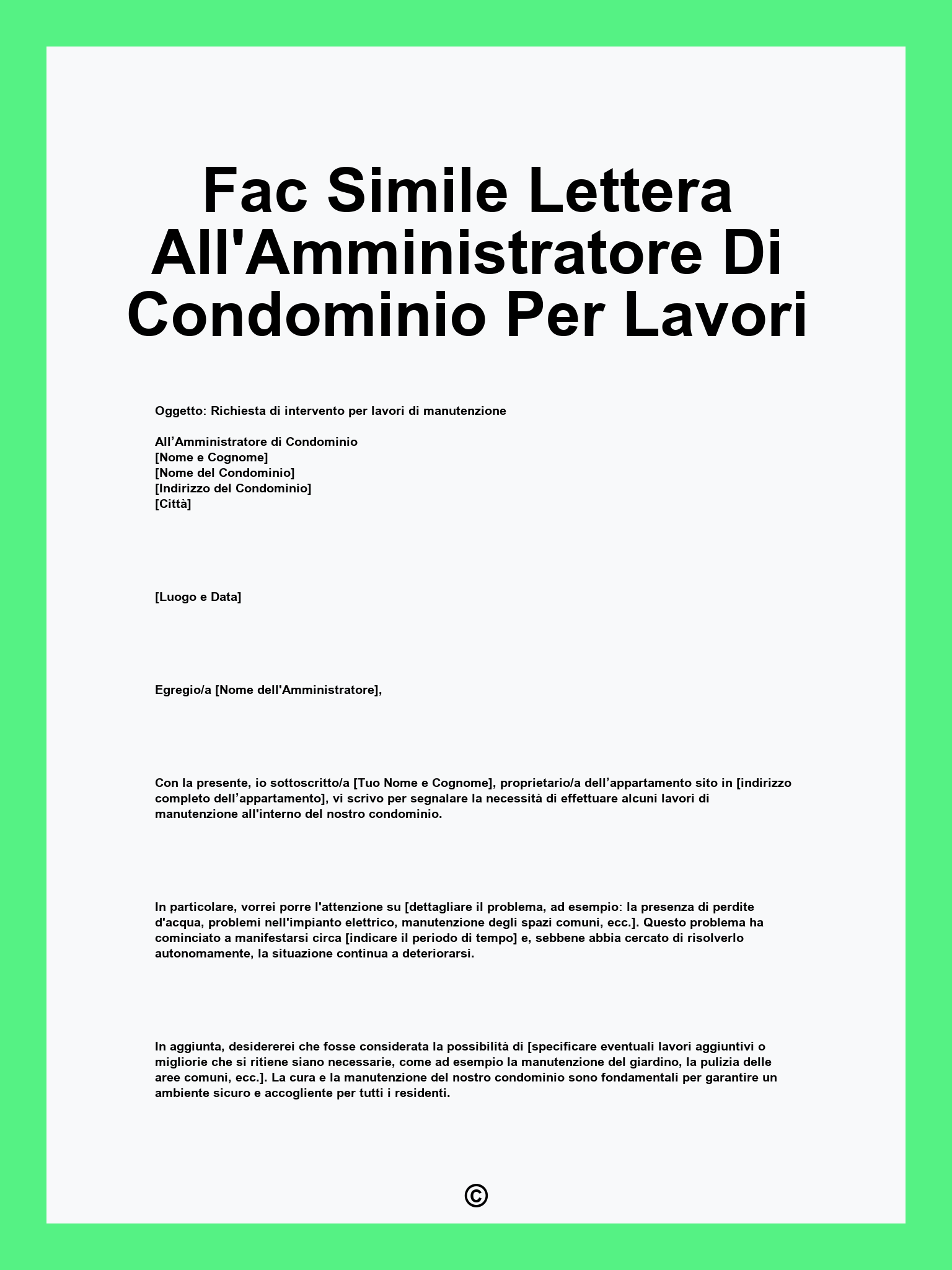 Fac Simile Lettera All'Amministratore Di Condominio Per Lavori