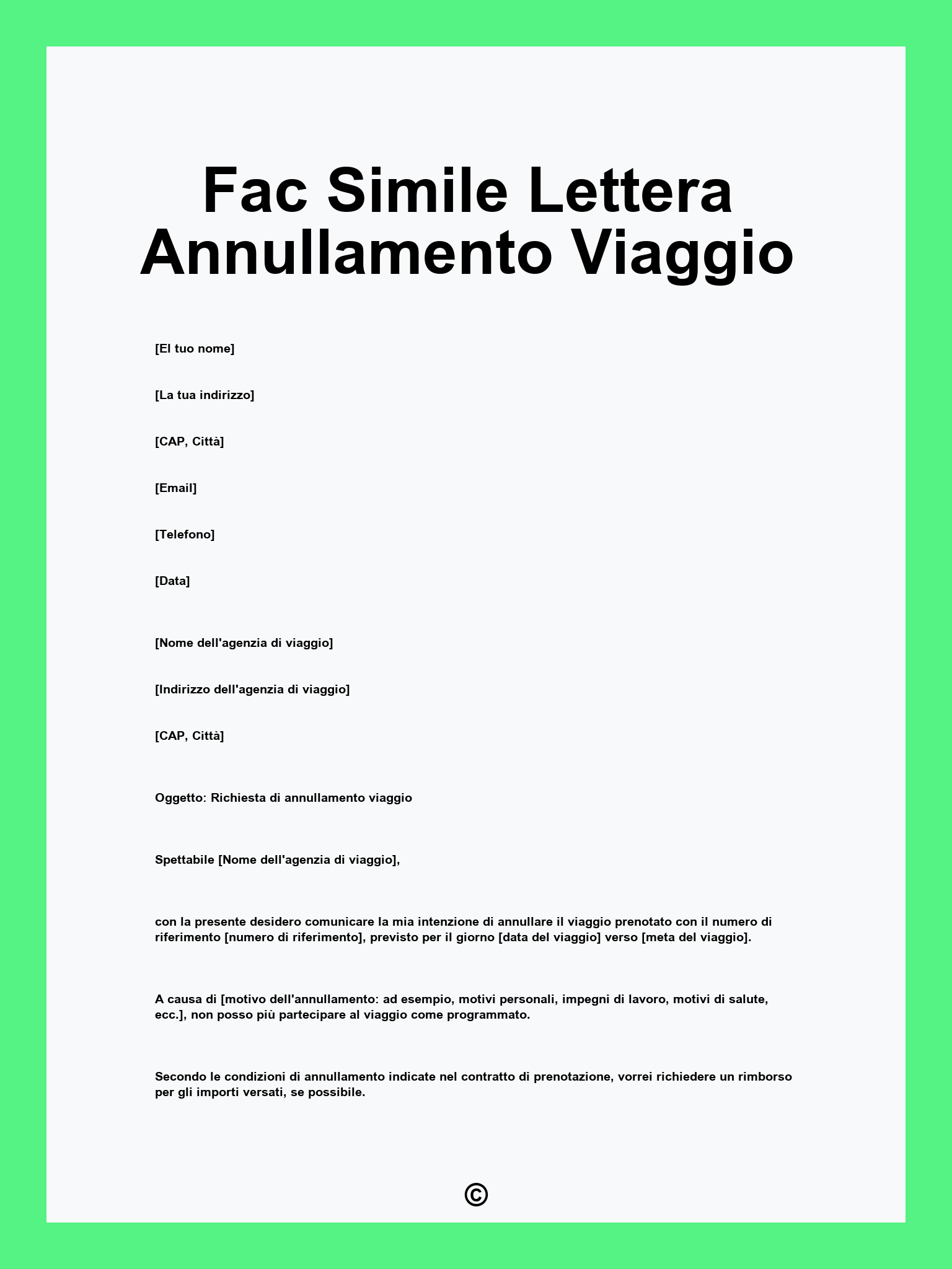 Fac Simile Lettera Annullamento Viaggio