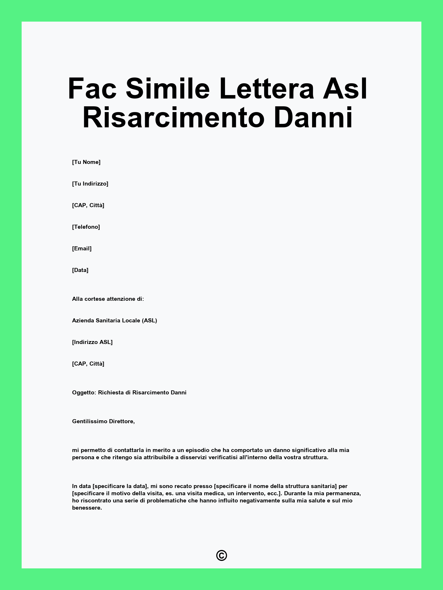 Fac Simile Lettera Asl Risarcimento Danni