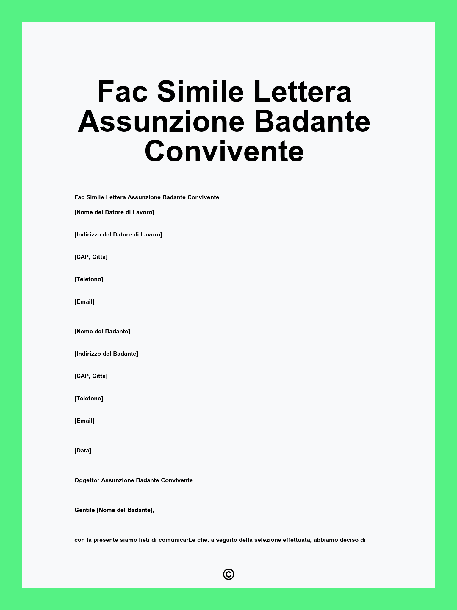 Fac Simile Lettera Assunzione Badante Convivente