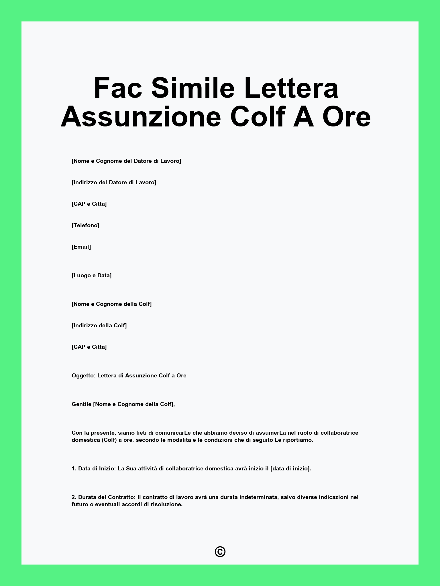 Fac Simile Lettera Assunzione Colf A Ore