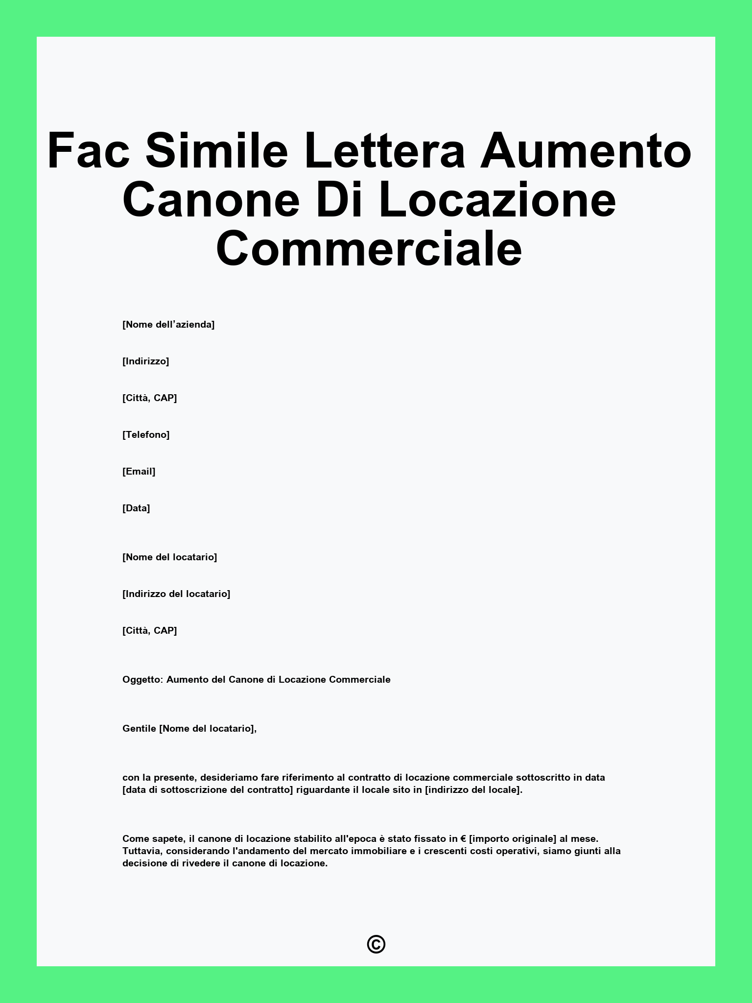 Fac Simile Lettera Aumento Canone Di Locazione Commerciale