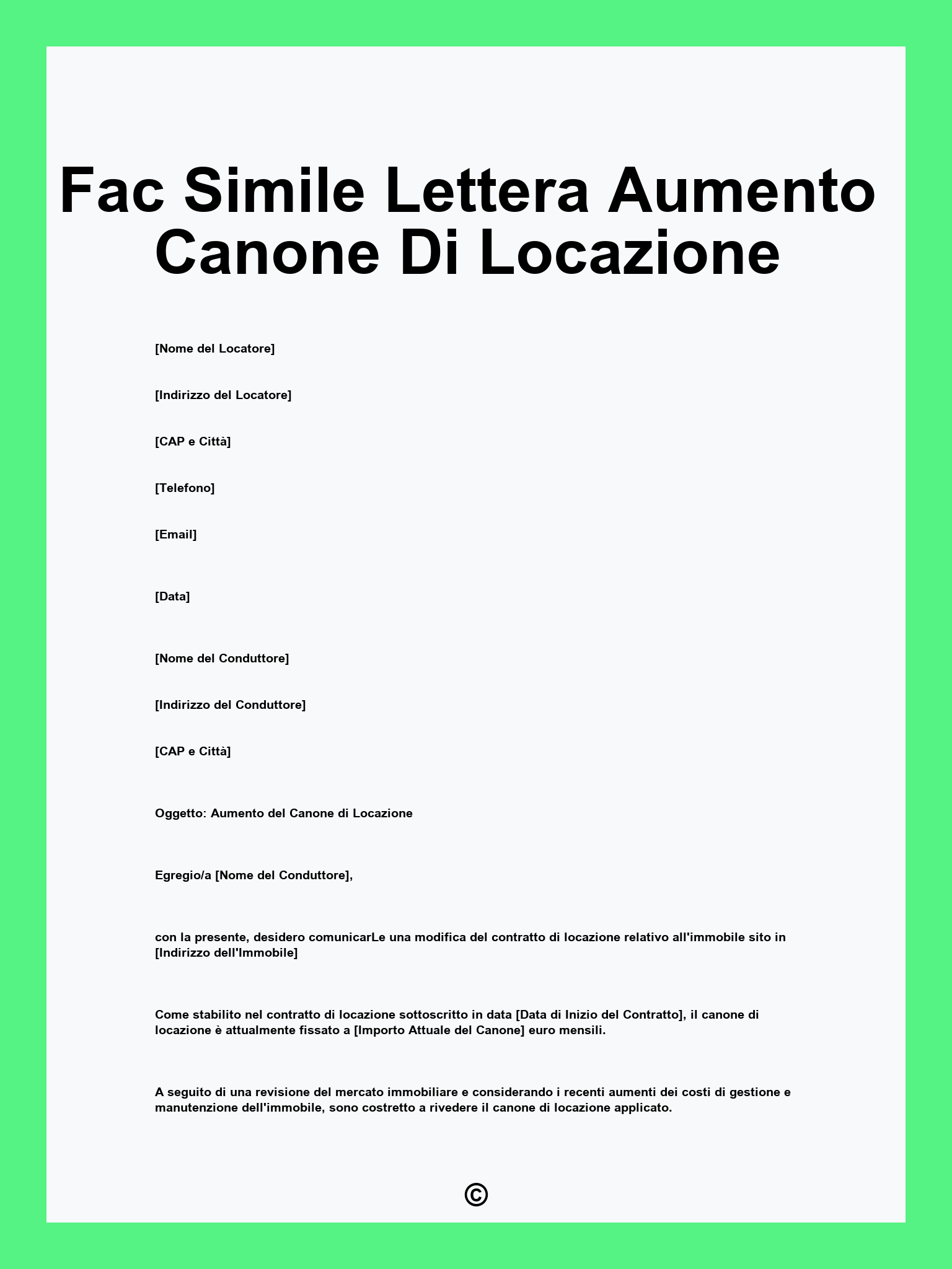 Fac Simile Lettera Aumento Canone Di Locazione