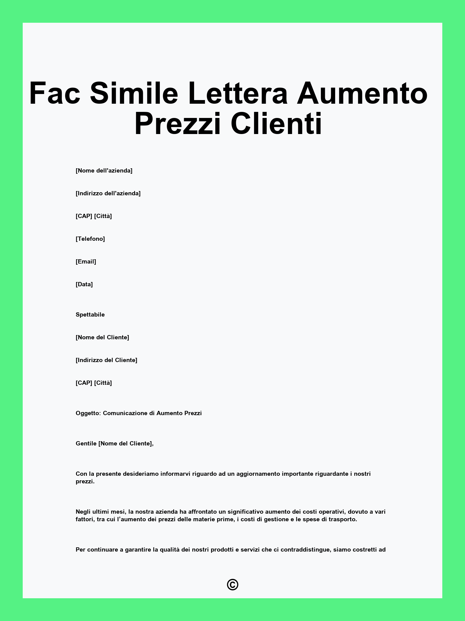 Fac Simile Lettera Aumento Prezzi Clienti