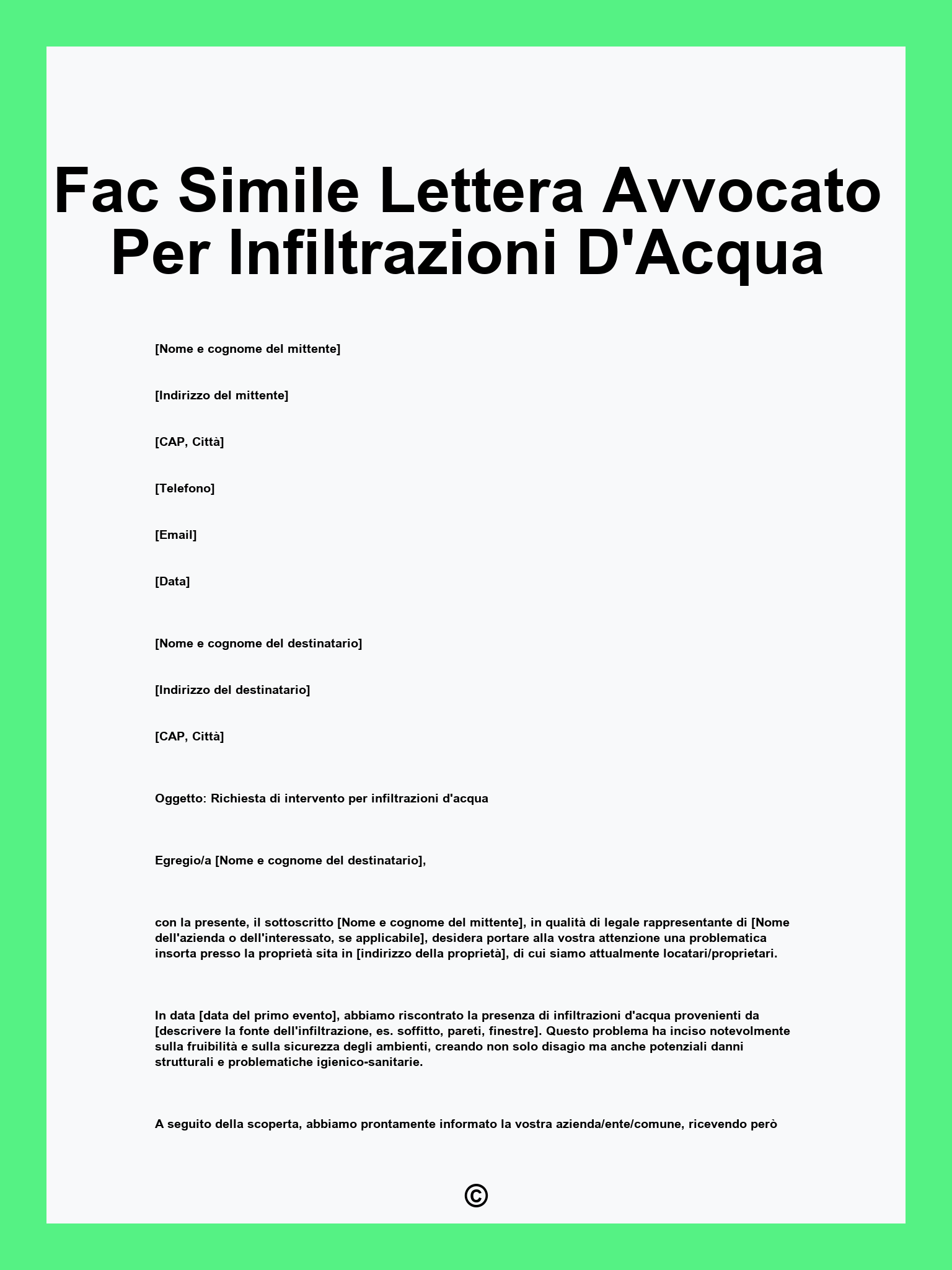 Fac Simile Lettera Avvocato Per Infiltrazioni D'Acqua