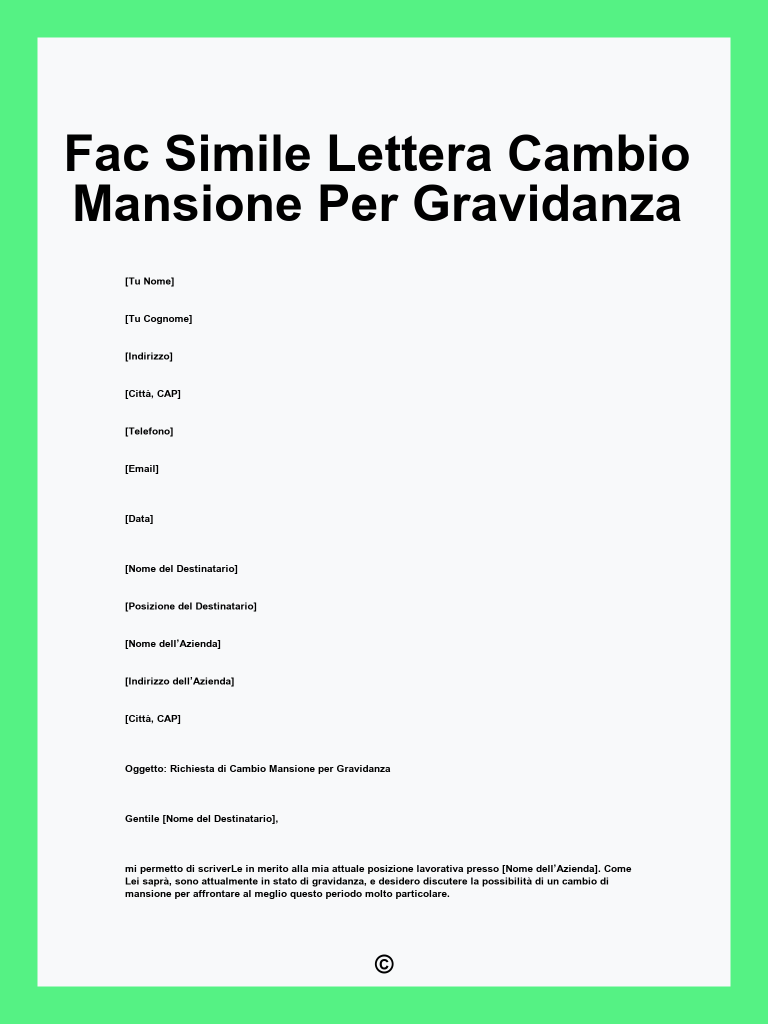 Fac Simile Lettera Cambio Mansione Per Gravidanza
