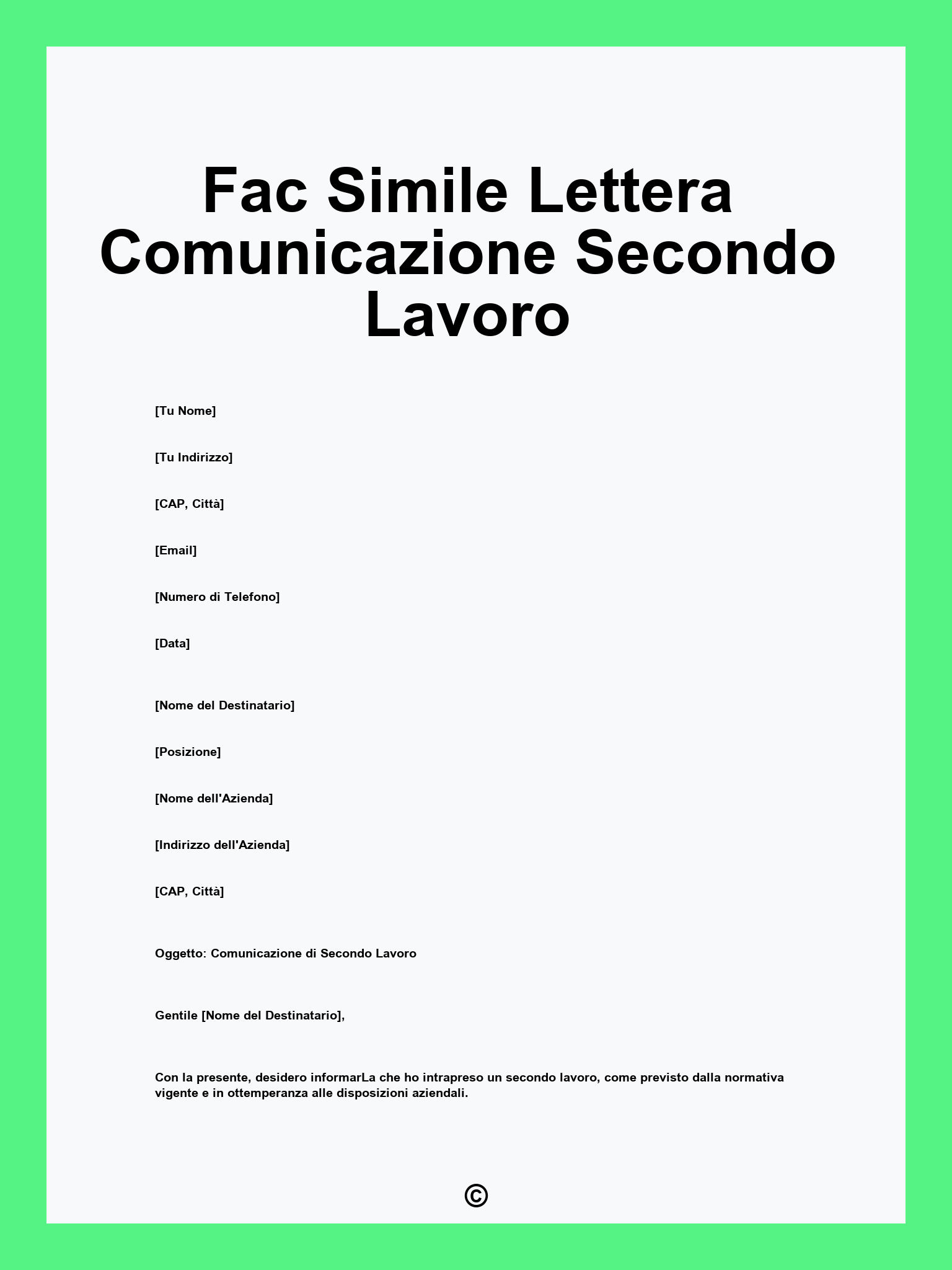 Fac Simile Lettera Comunicazione Secondo Lavoro
