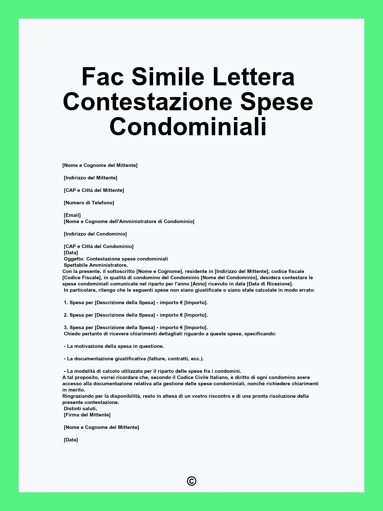 Fac Simile Lettera Contestazione Spese Condominiali