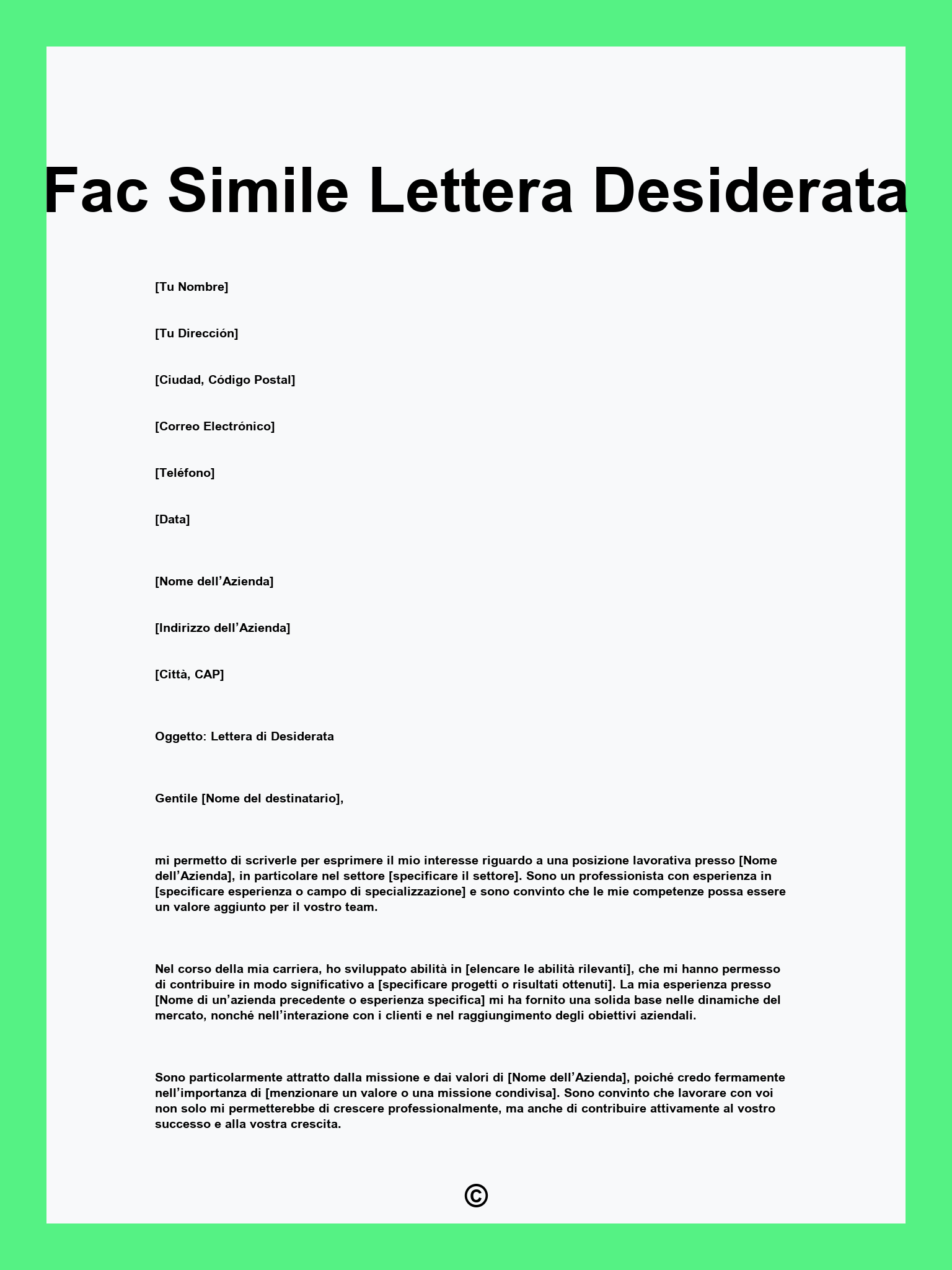 Fac Simile Lettera Desiderata