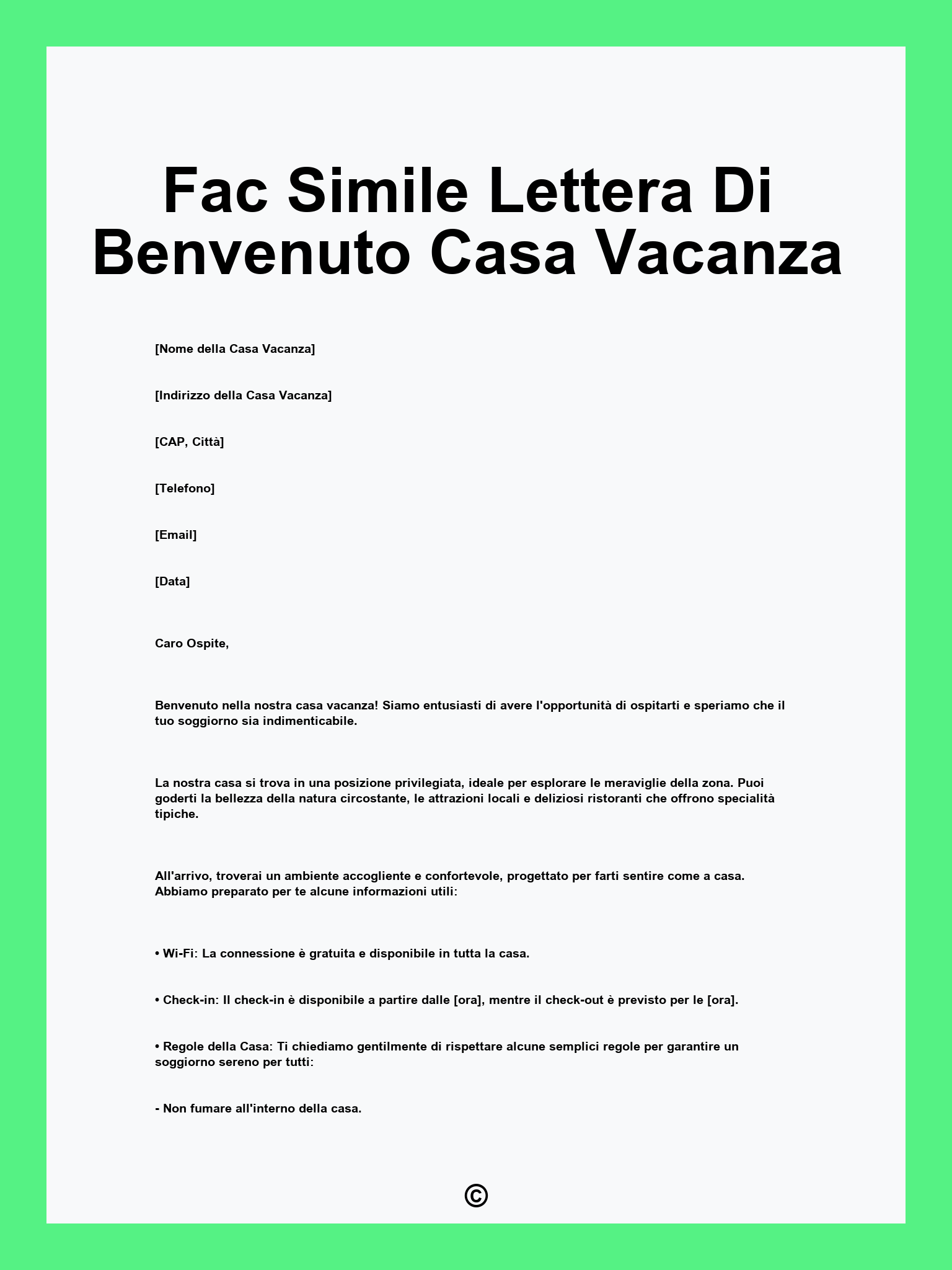 Fac Simile Lettera Di Benvenuto Casa Vacanza