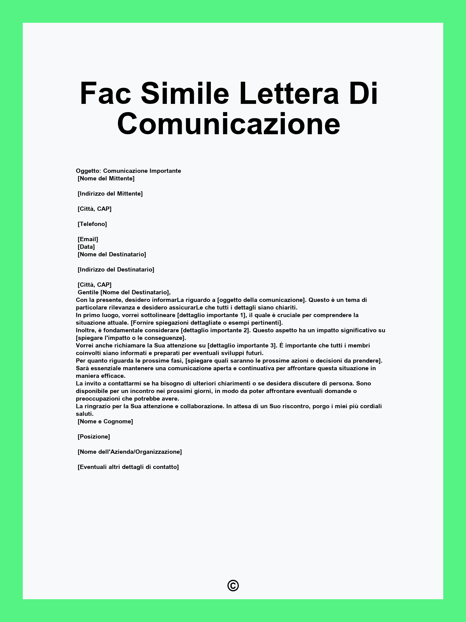 Fac Simile Lettera Di Comunicazione
