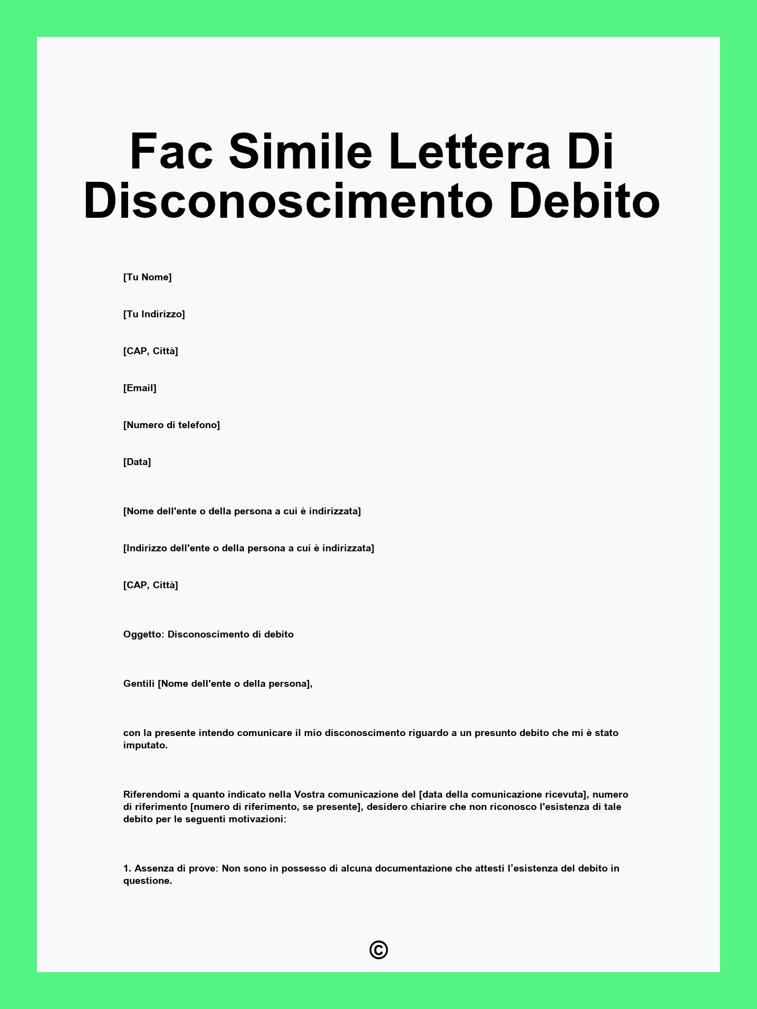 Fac Simile Lettera Di Disconoscimento Debito