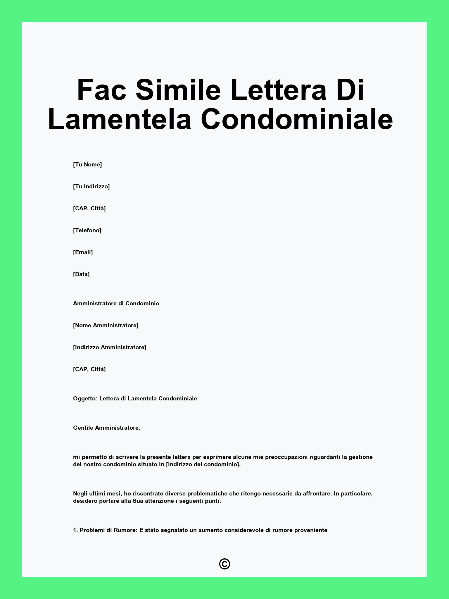 Fac Simile Lettera Di Lamentela Condominiale