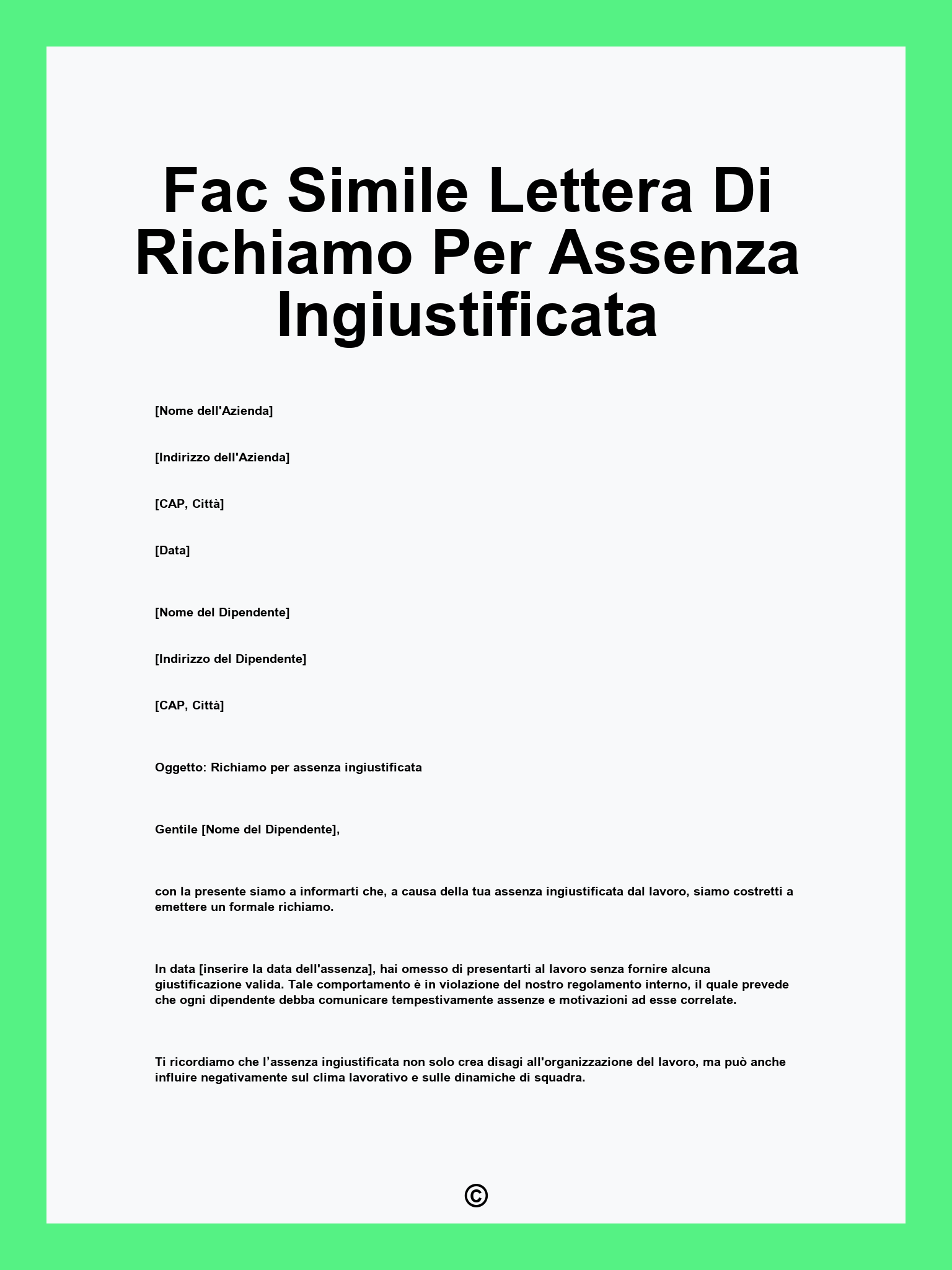 Fac Simile Lettera Di Richiamo Per Assenza Ingiustificata