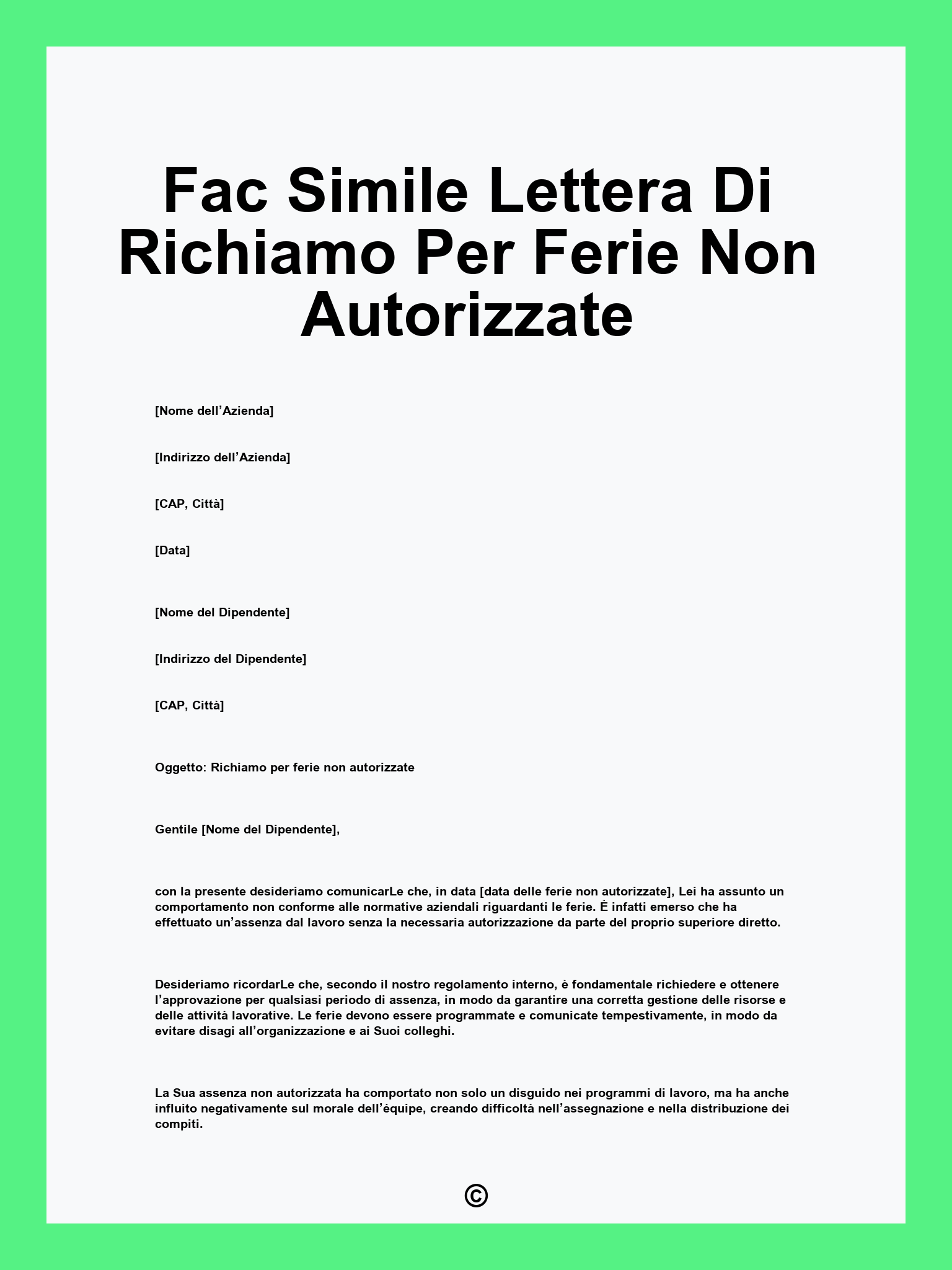 Fac Simile Lettera Di Richiamo Per Ferie Non Autorizzate
