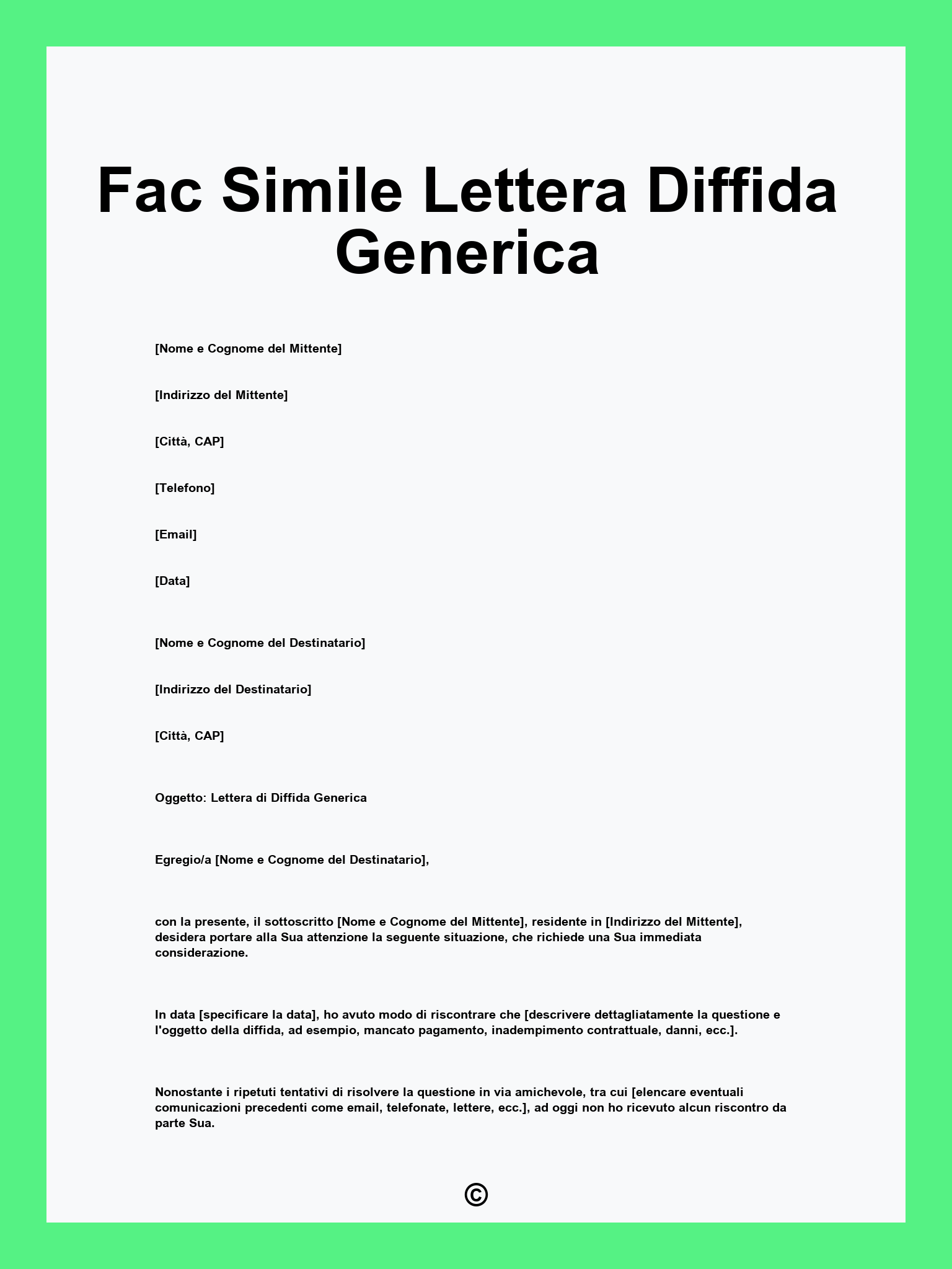Fac Simile Lettera Diffida Generica