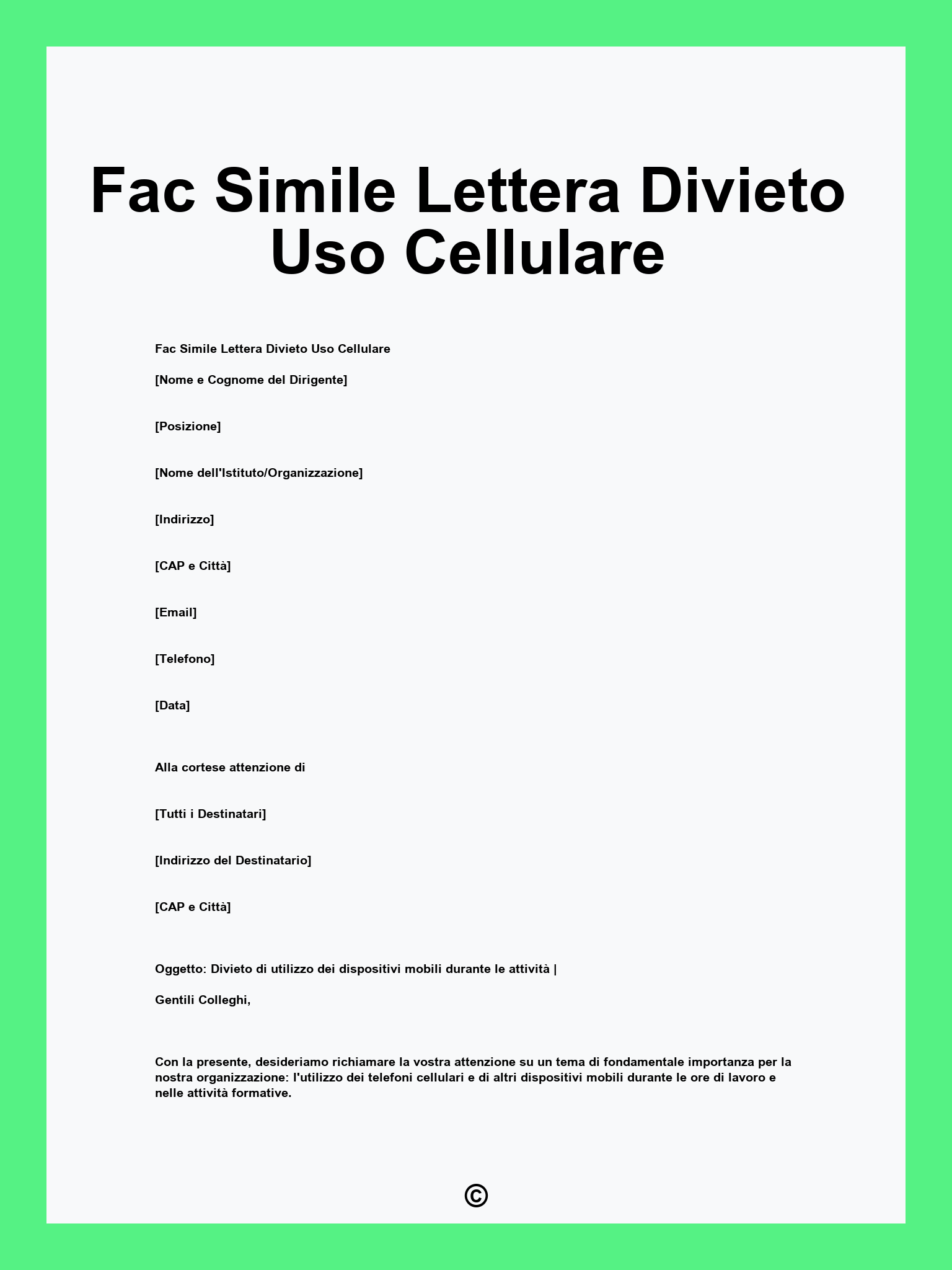 Fac Simile Lettera Divieto Uso Cellulare