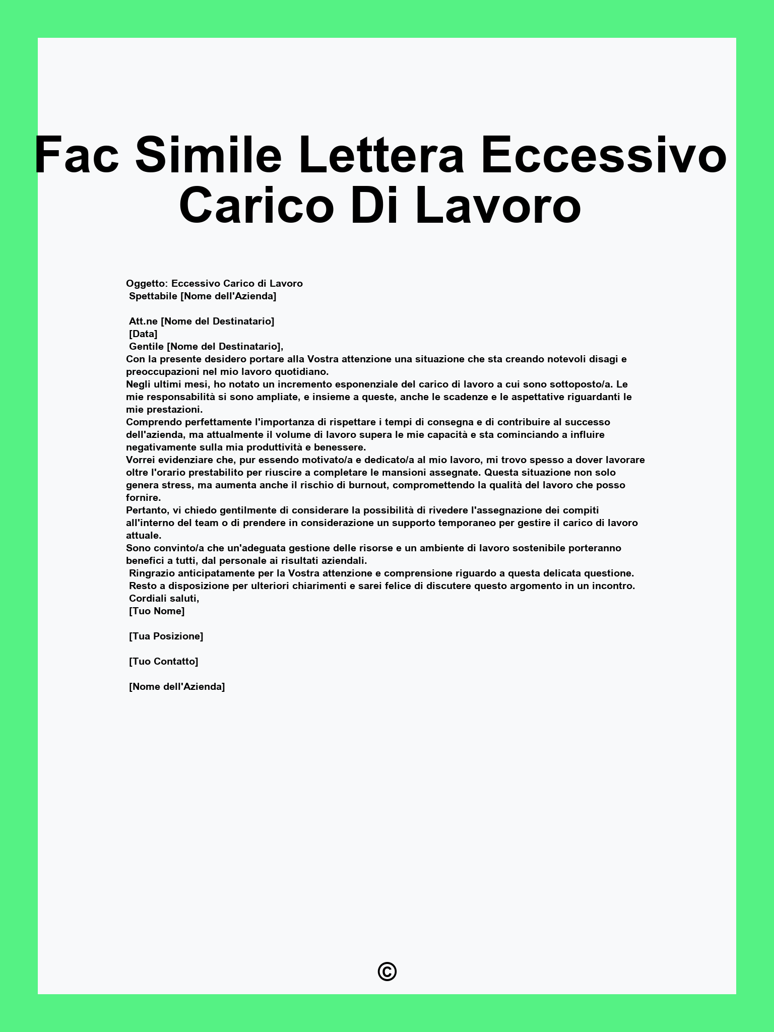 Fac Simile Lettera Eccessivo Carico Di Lavoro