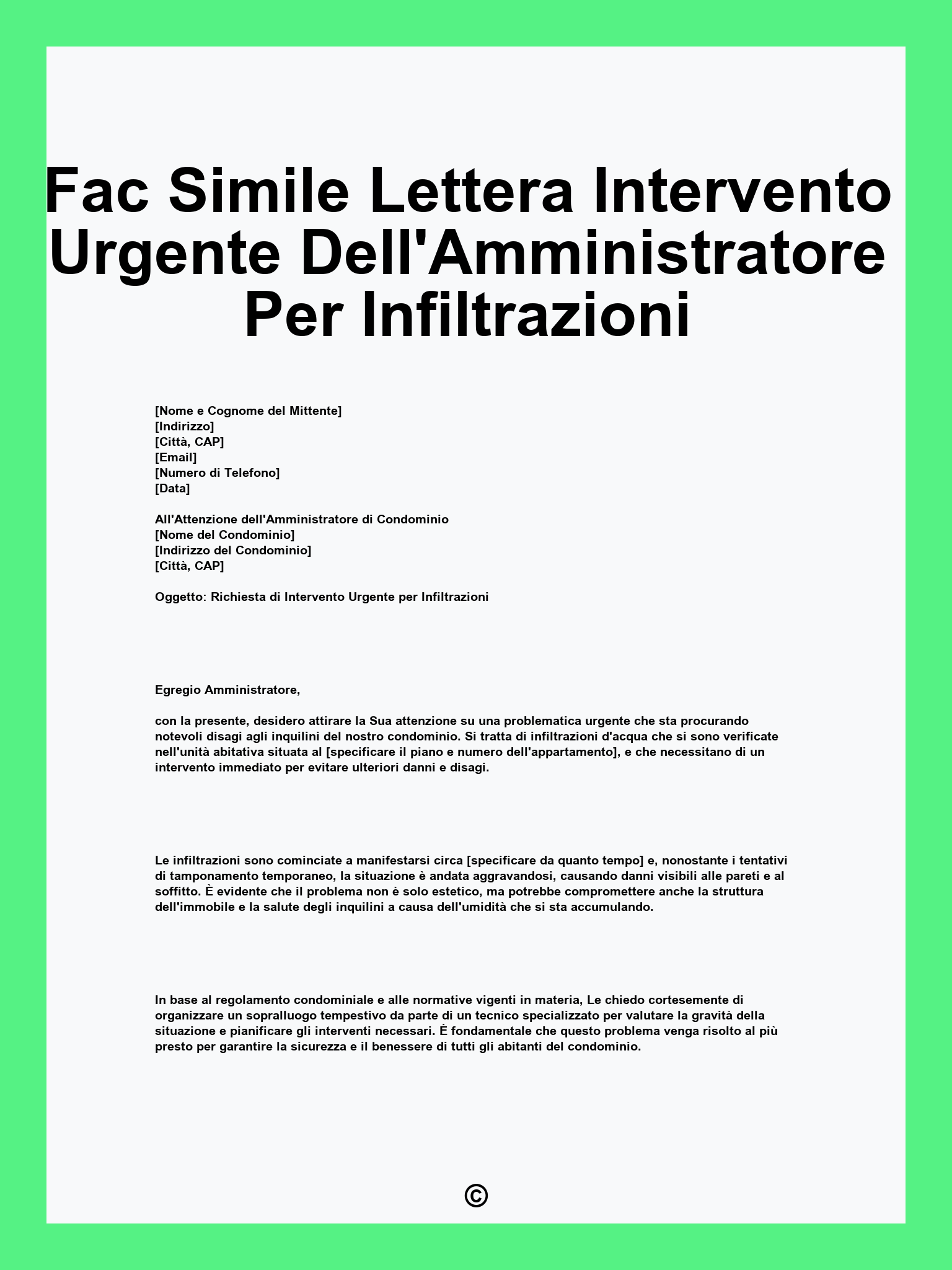Fac Simile Lettera Intervento Urgente Dell'Amministratore Per Infiltrazioni