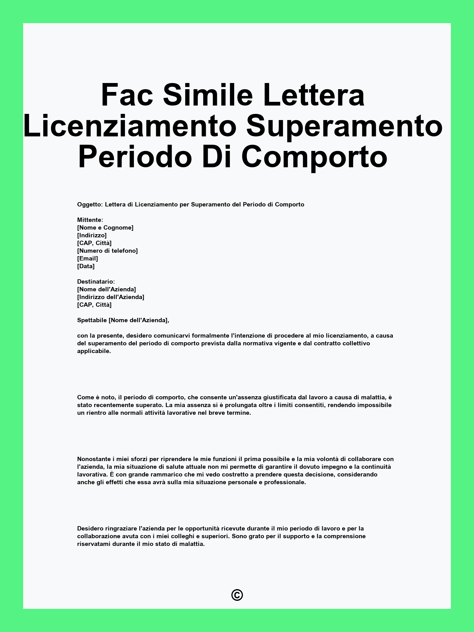 lettera licenziamento colf fac simile