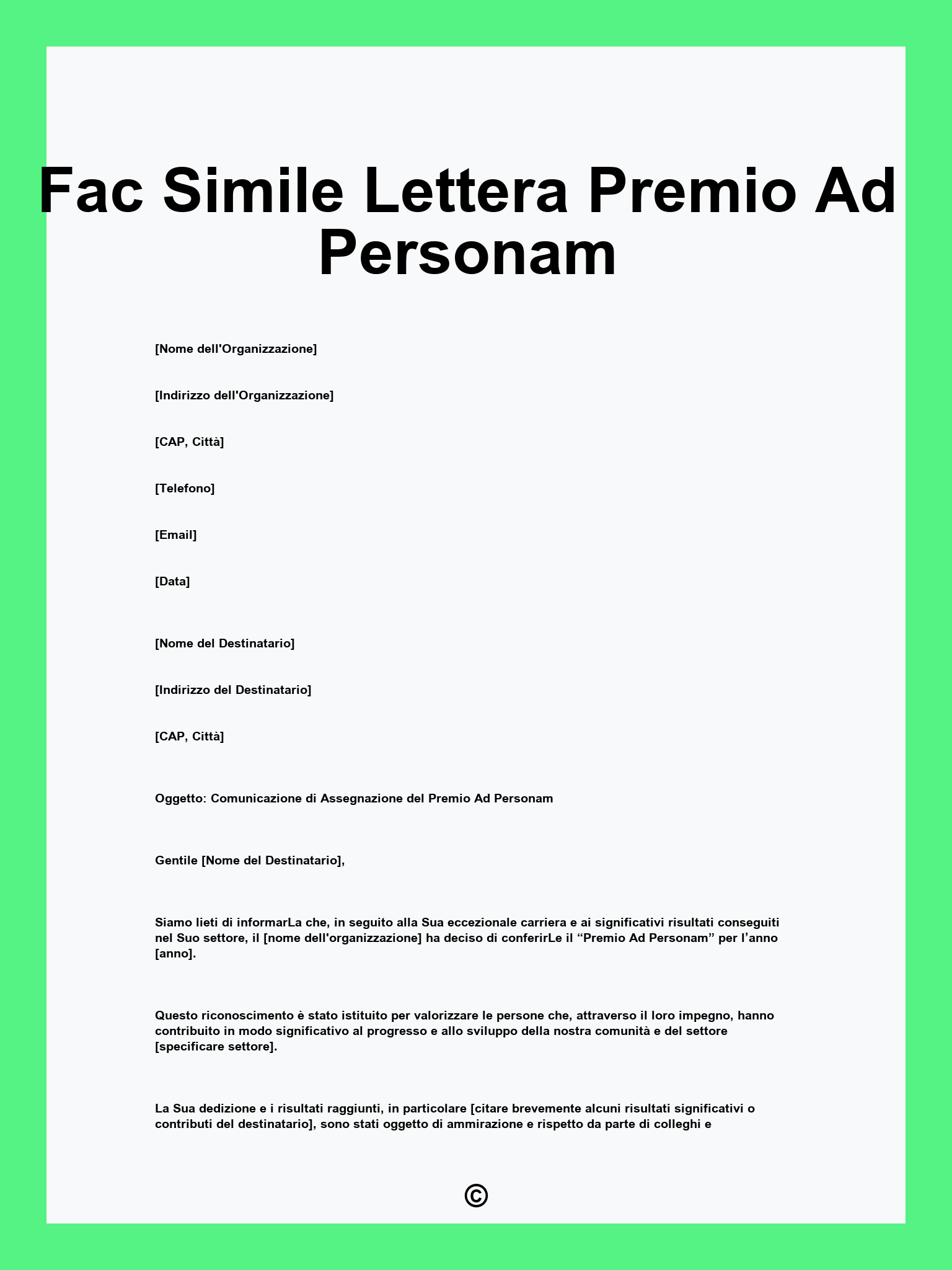 Fac Simile Lettera Premio Ad Personam