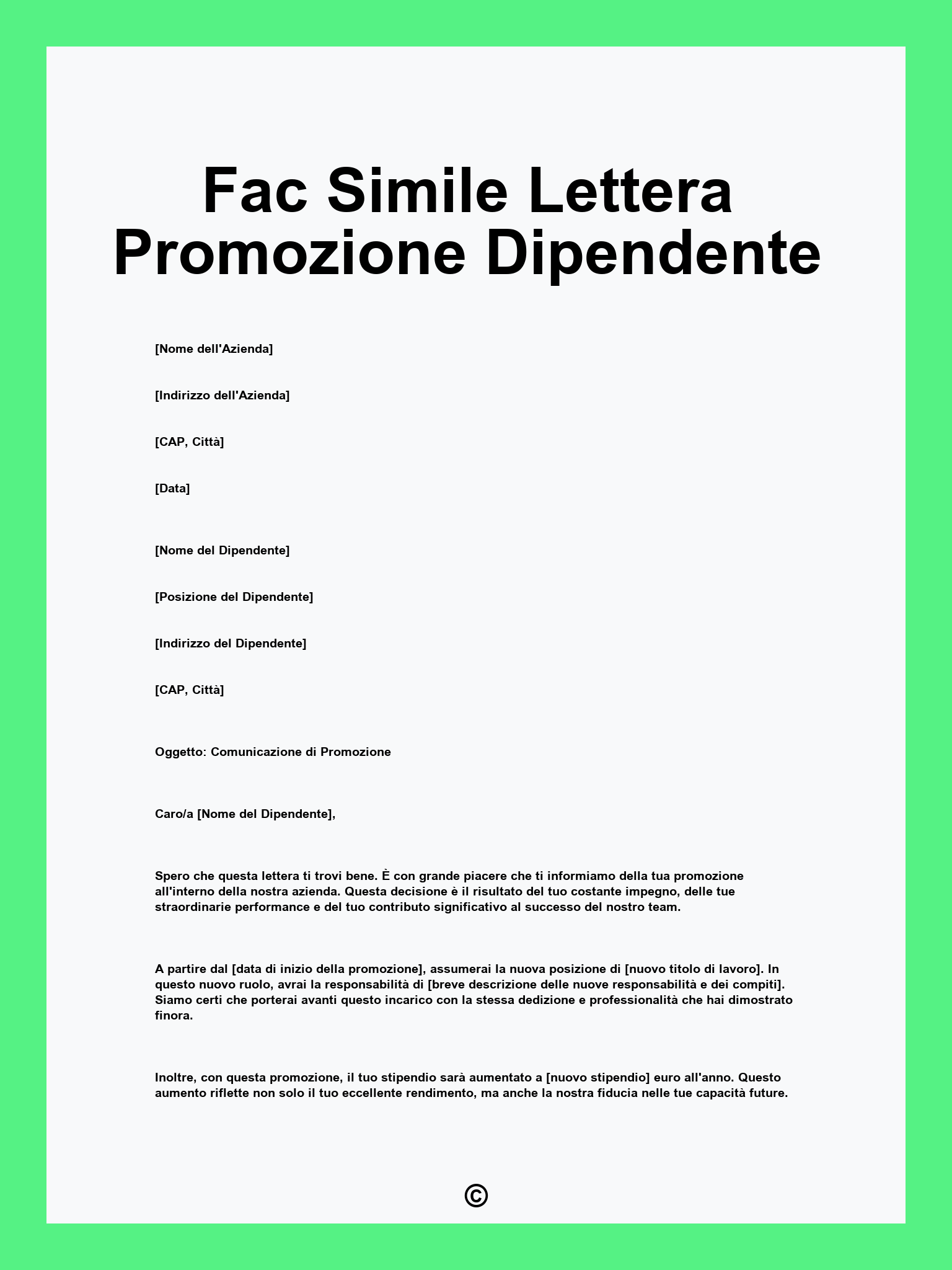 Fac Simile Lettera Promozione Dipendente