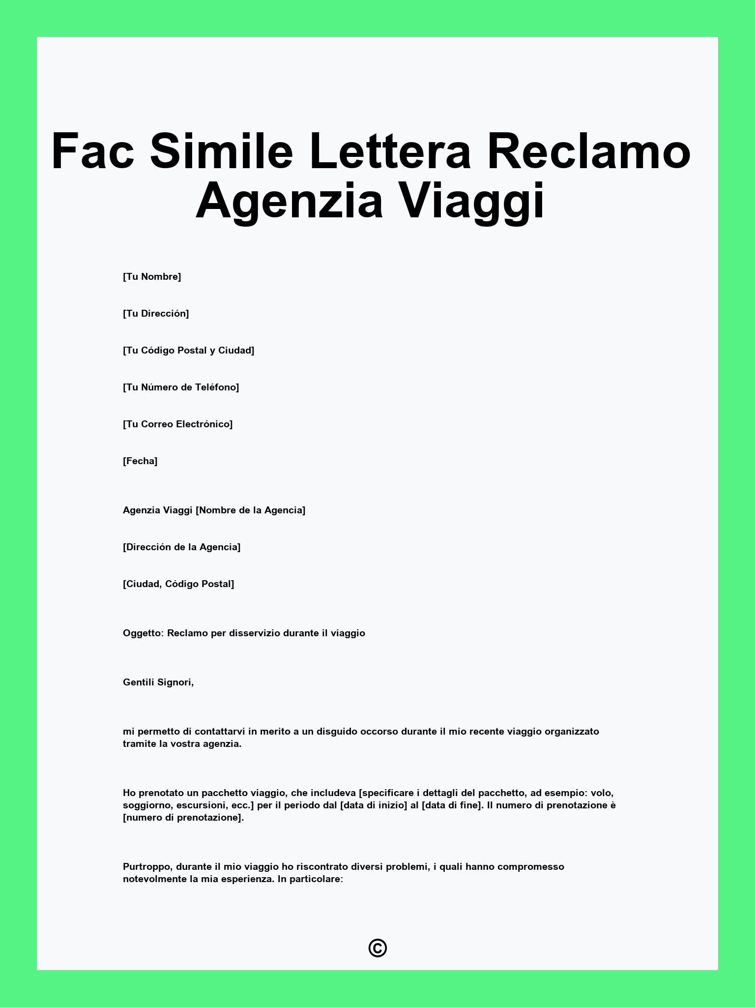 Fac Simile Lettera Reclamo Agenzia Viaggi