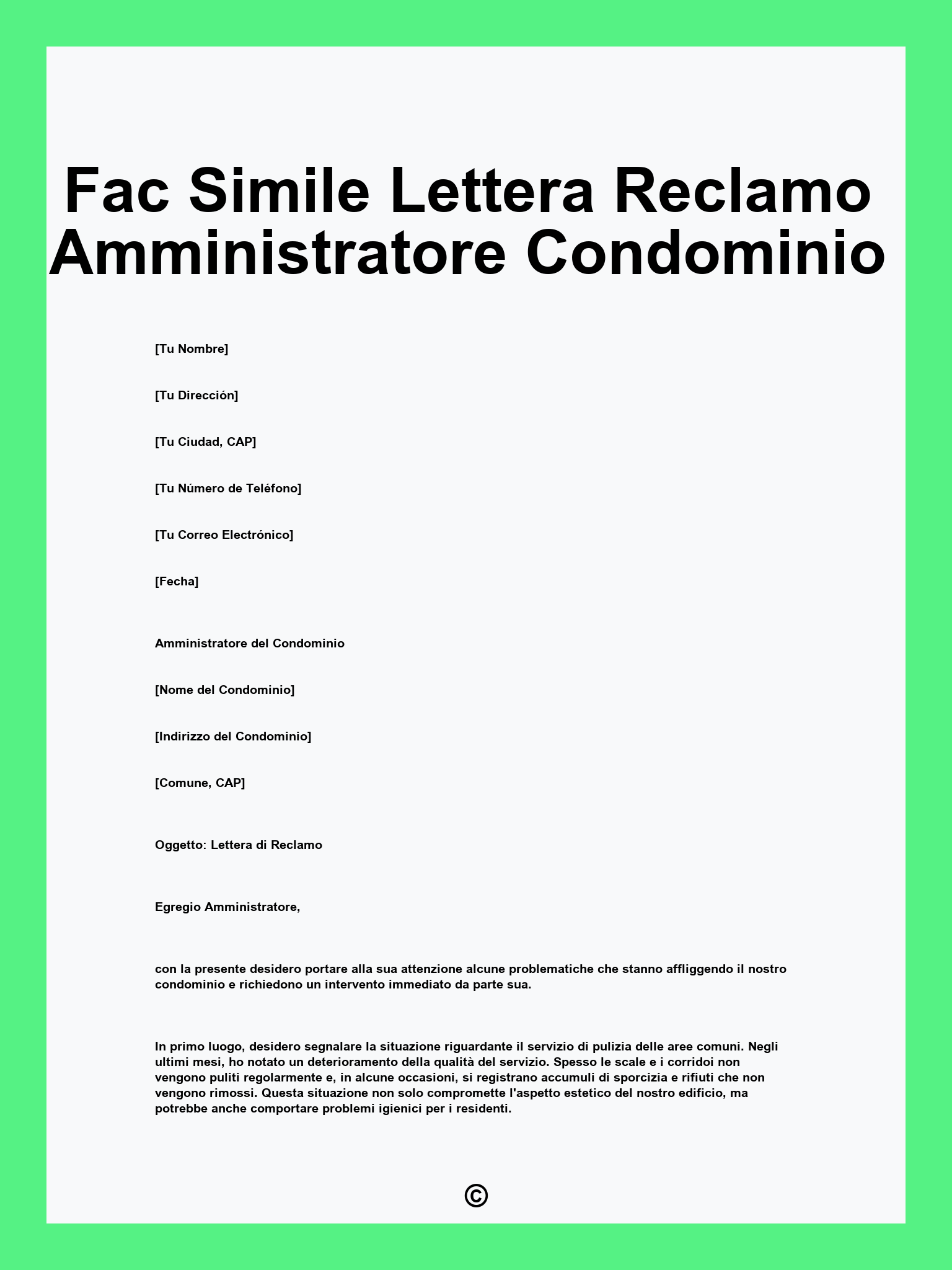 Fac Simile Lettera Reclamo Amministratore Condominio