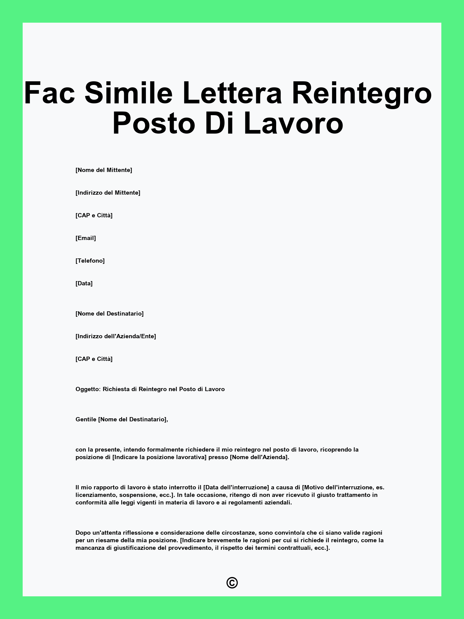 Fac Simile Lettera Reintegro Posto Di Lavoro