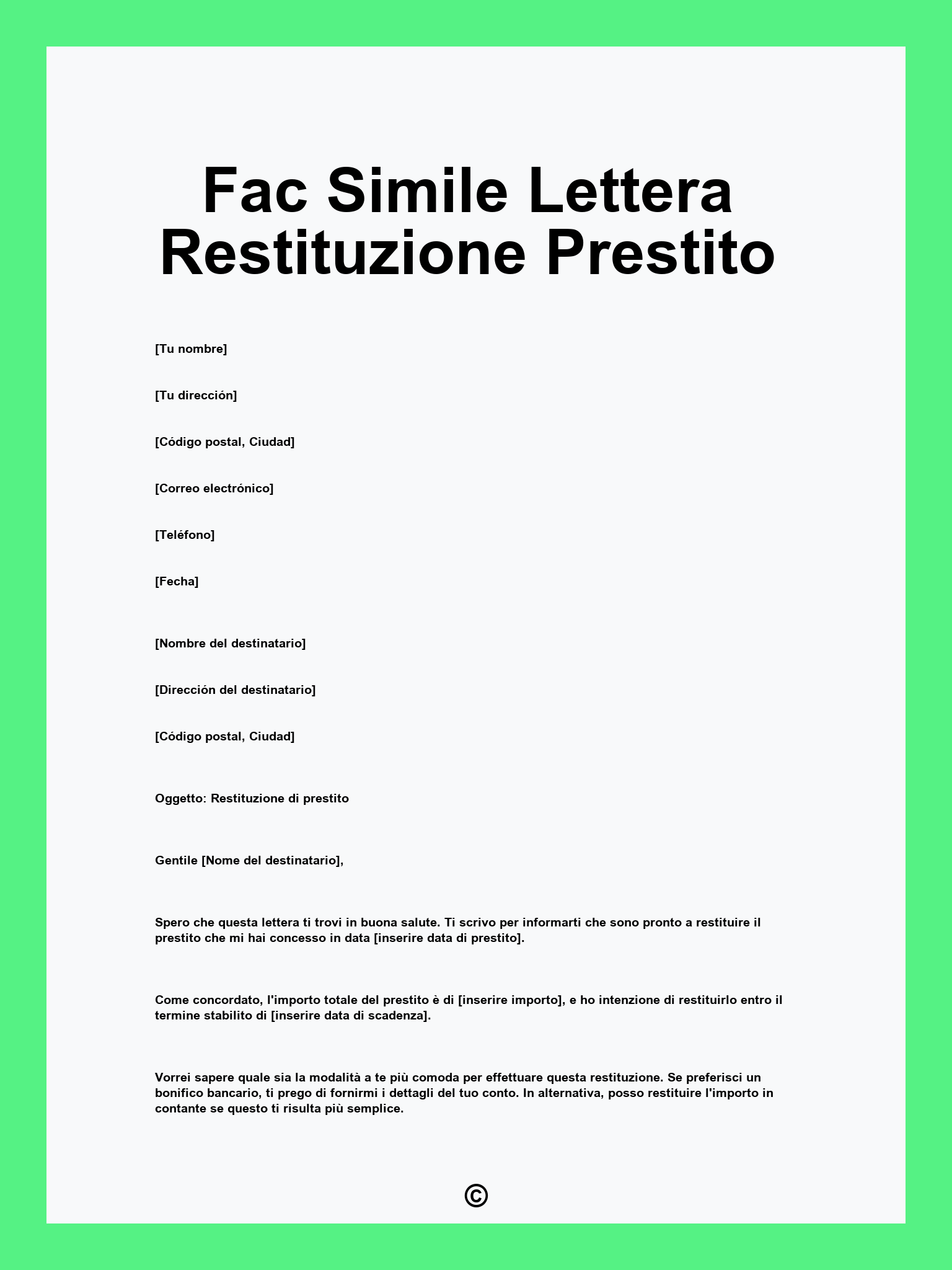 Fac Simile Lettera Restituzione Prestito