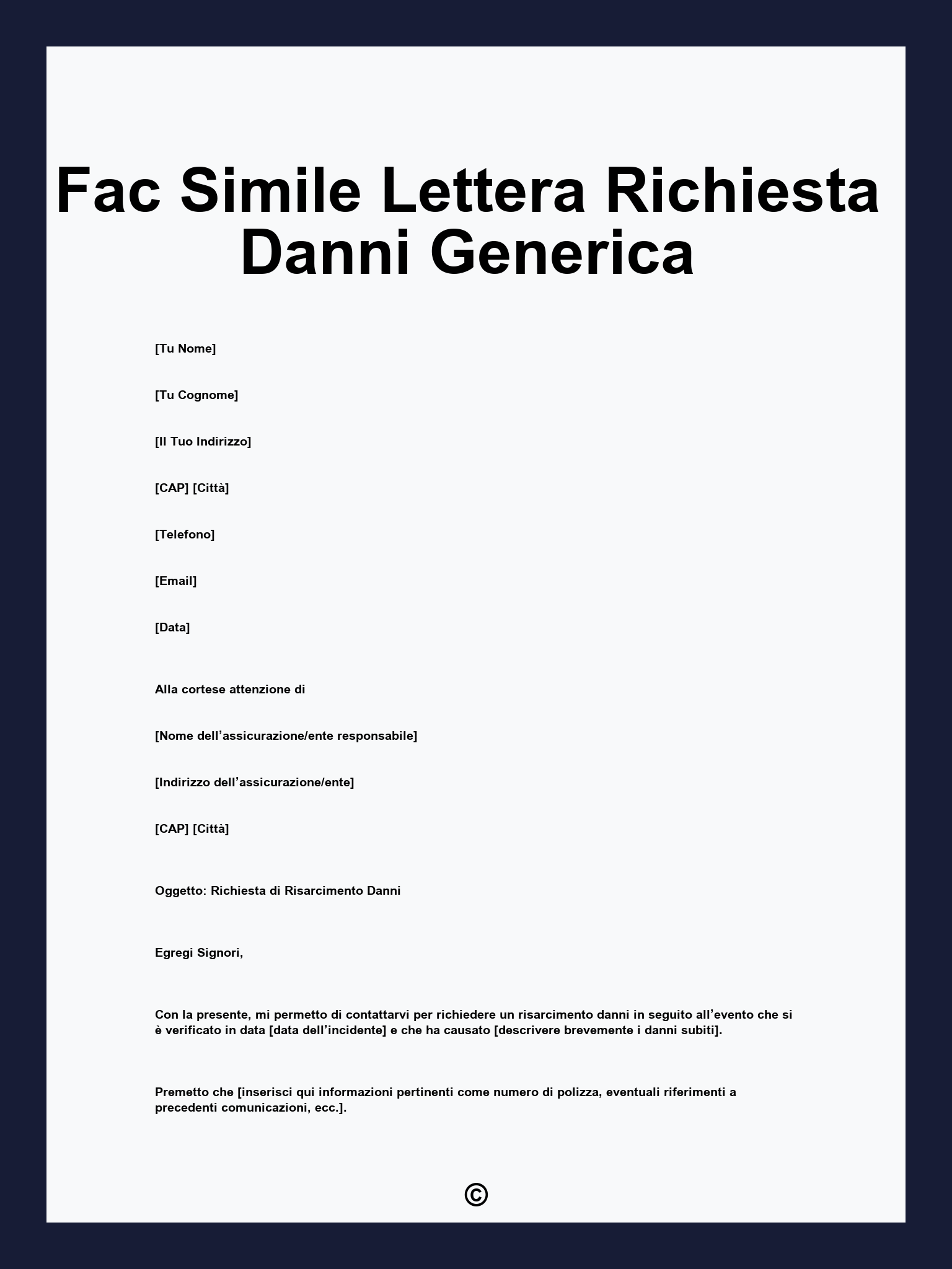 Fac Simile Lettera Richiesta Danni Generica