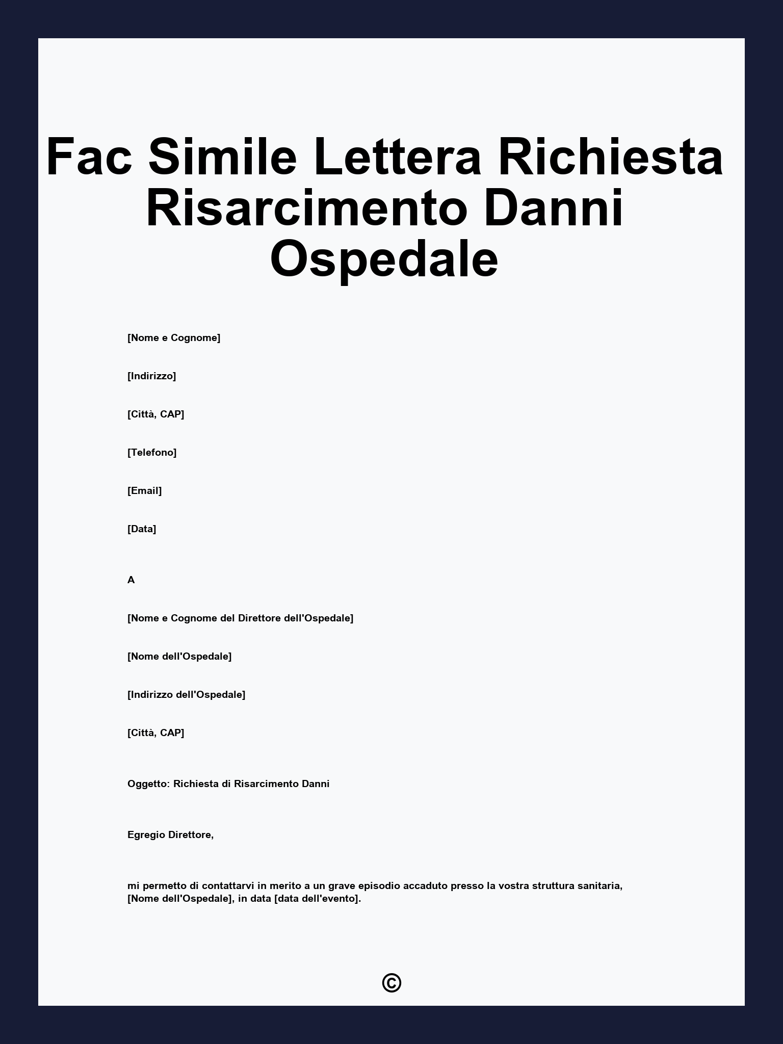 Fac Simile Lettera Richiesta Risarcimento Danni Ospedale