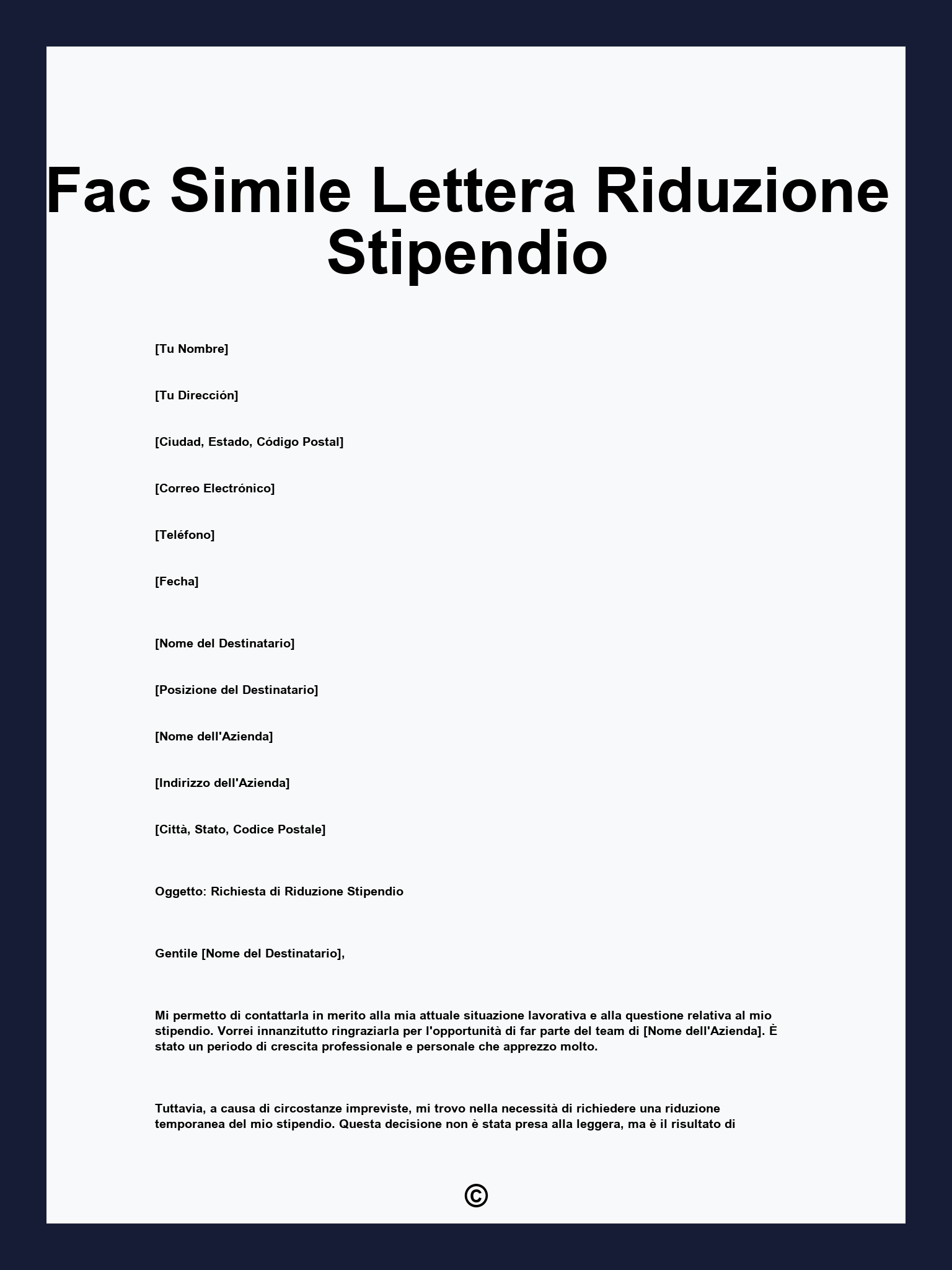 Fac Simile Lettera Riduzione Stipendio