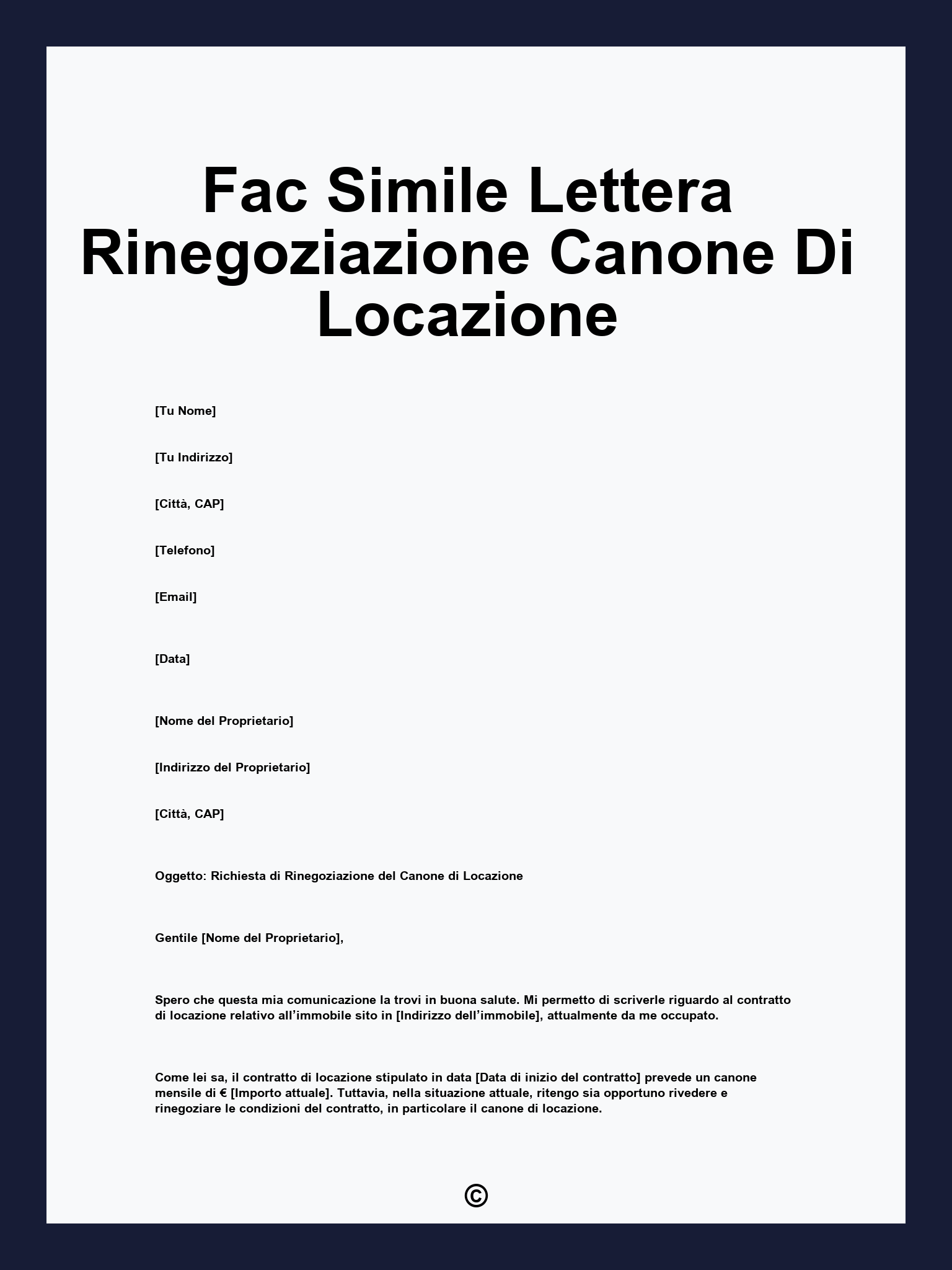 Fac Simile Lettera Rinegoziazione Canone Di Locazione