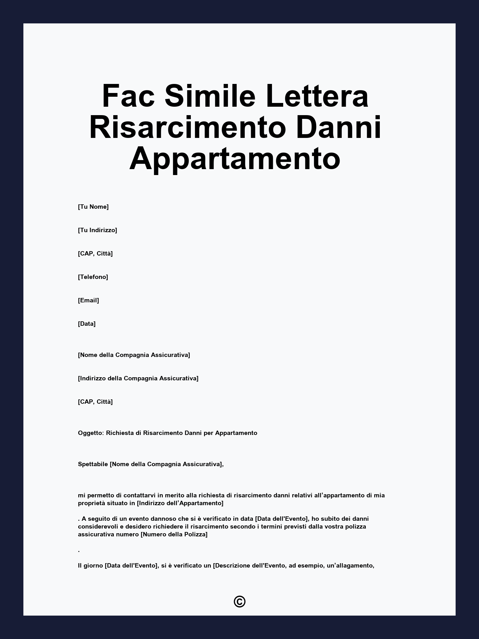 Fac Simile Lettera Risarcimento Danni Appartamento