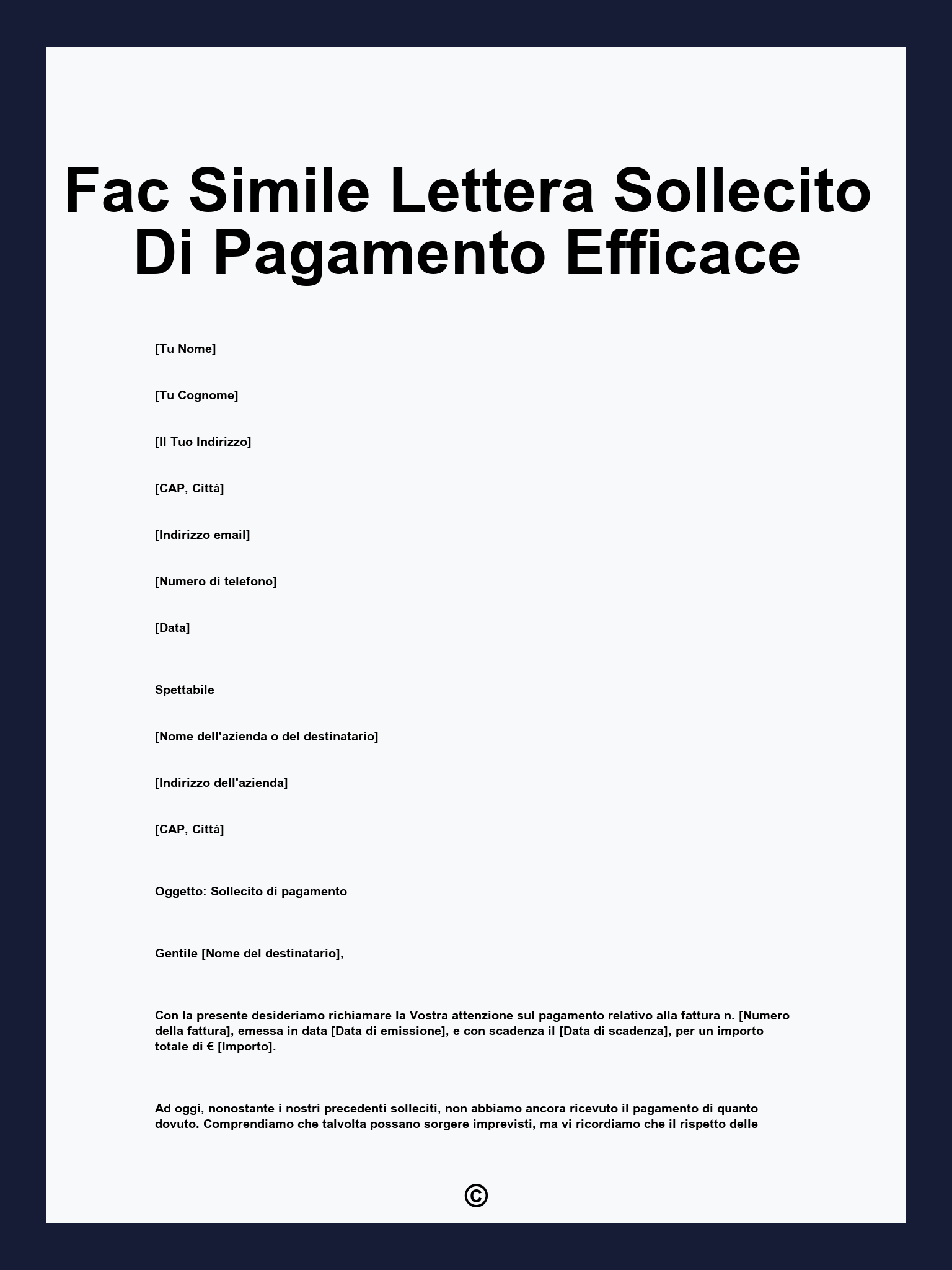 Fac Simile Lettera Sollecito Di Pagamento Efficace