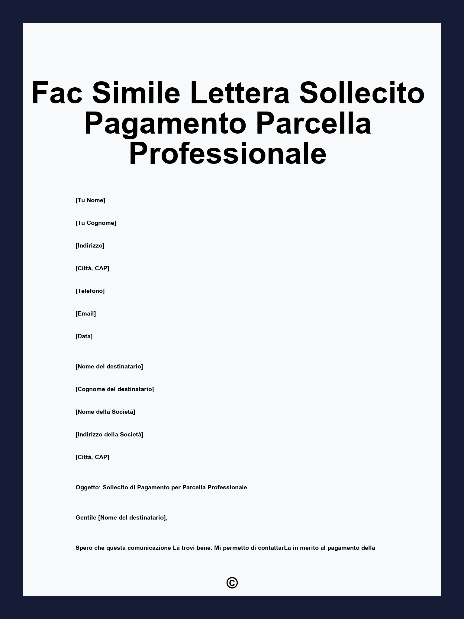 Fac Simile Lettera Sollecito Pagamento Parcella Professionale
