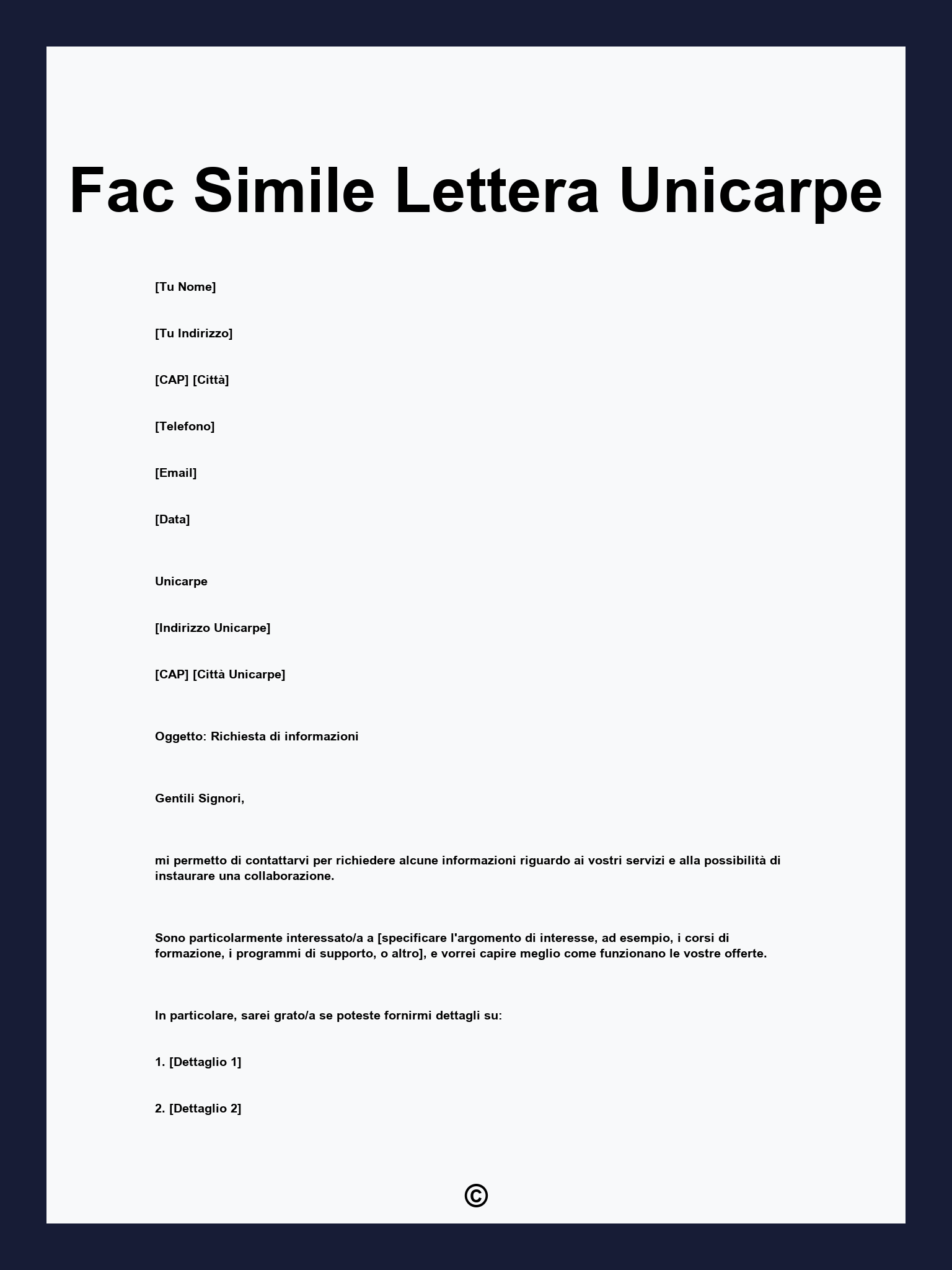 Fac Simile Lettera Unicarpe