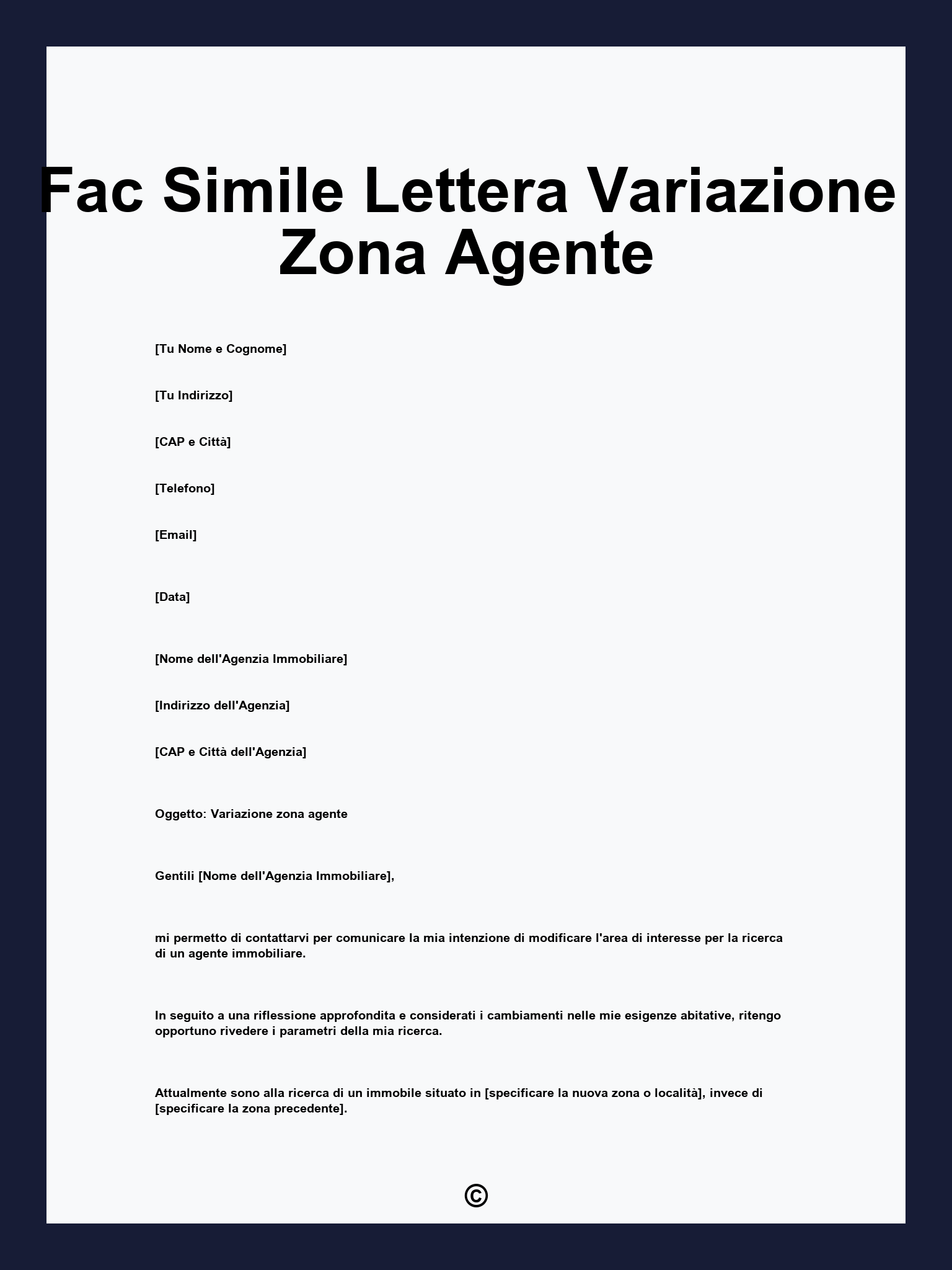 Fac Simile Lettera Variazione Zona Agente