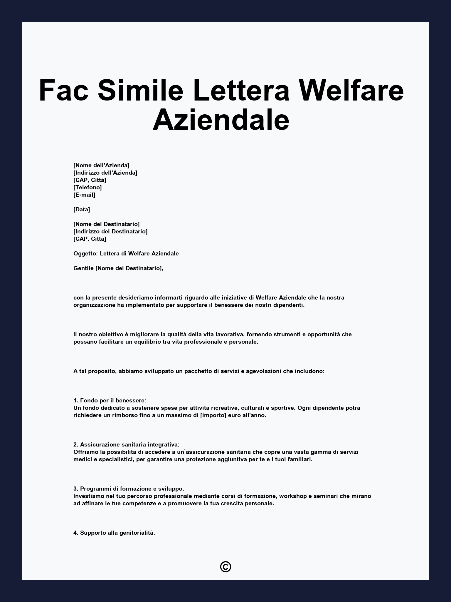 Fac Simile Lettera Welfare Aziendale
