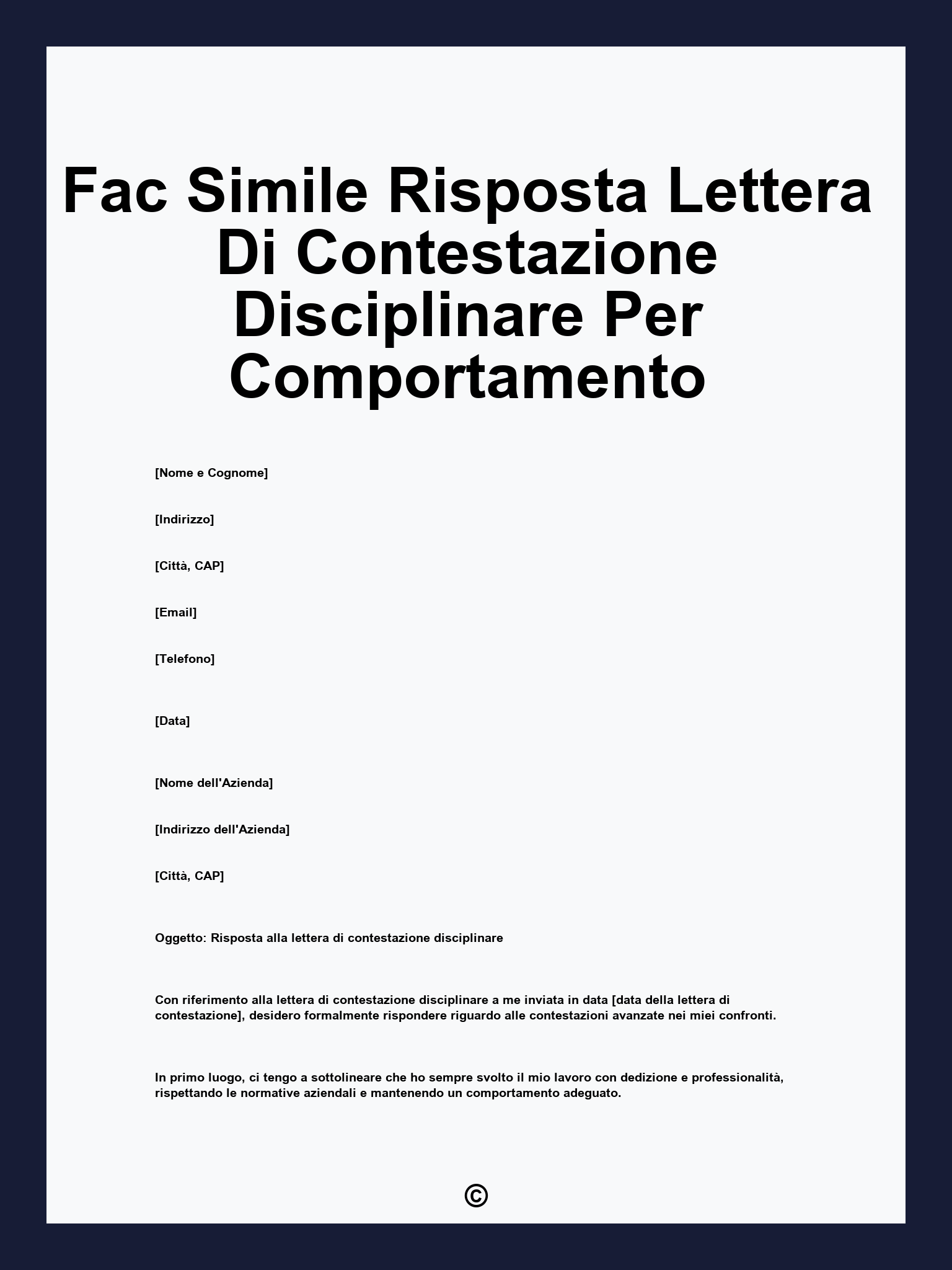 Fac Simile Risposta Lettera Di Contestazione Disciplinare Per Comportamento
