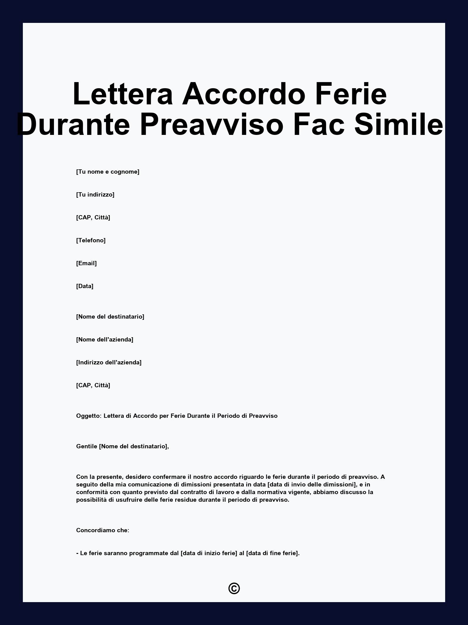 Lettera Accordo Ferie Durante Preavviso Fac Simile