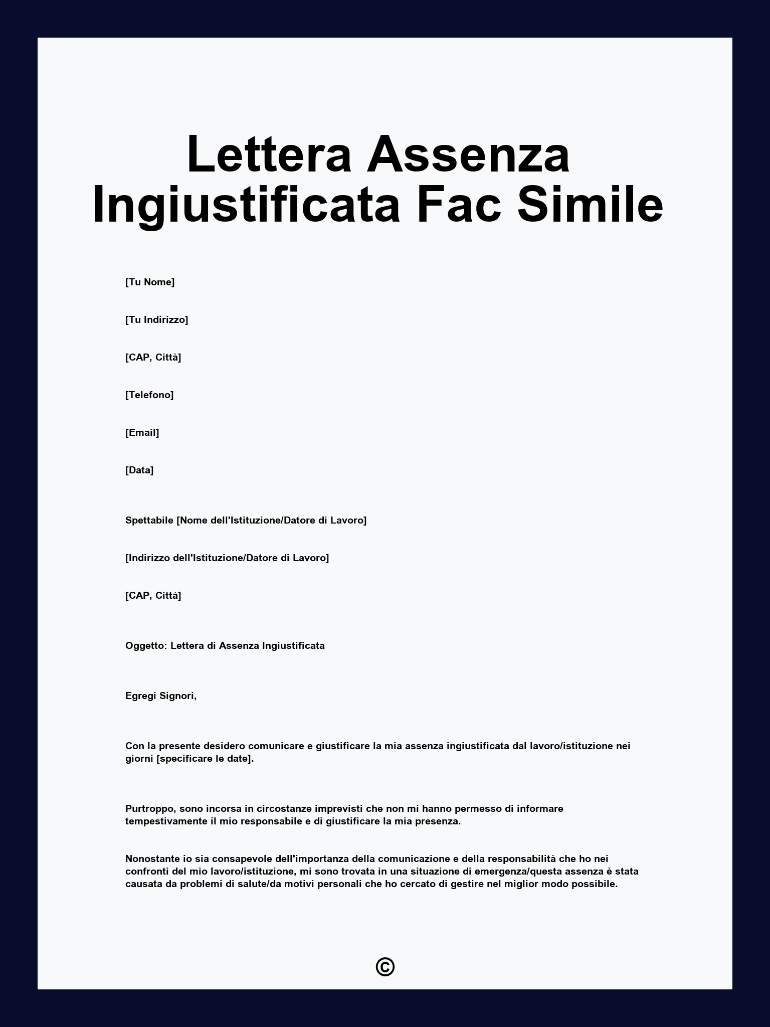 Lettera Assenza Ingiustificata Fac Simile