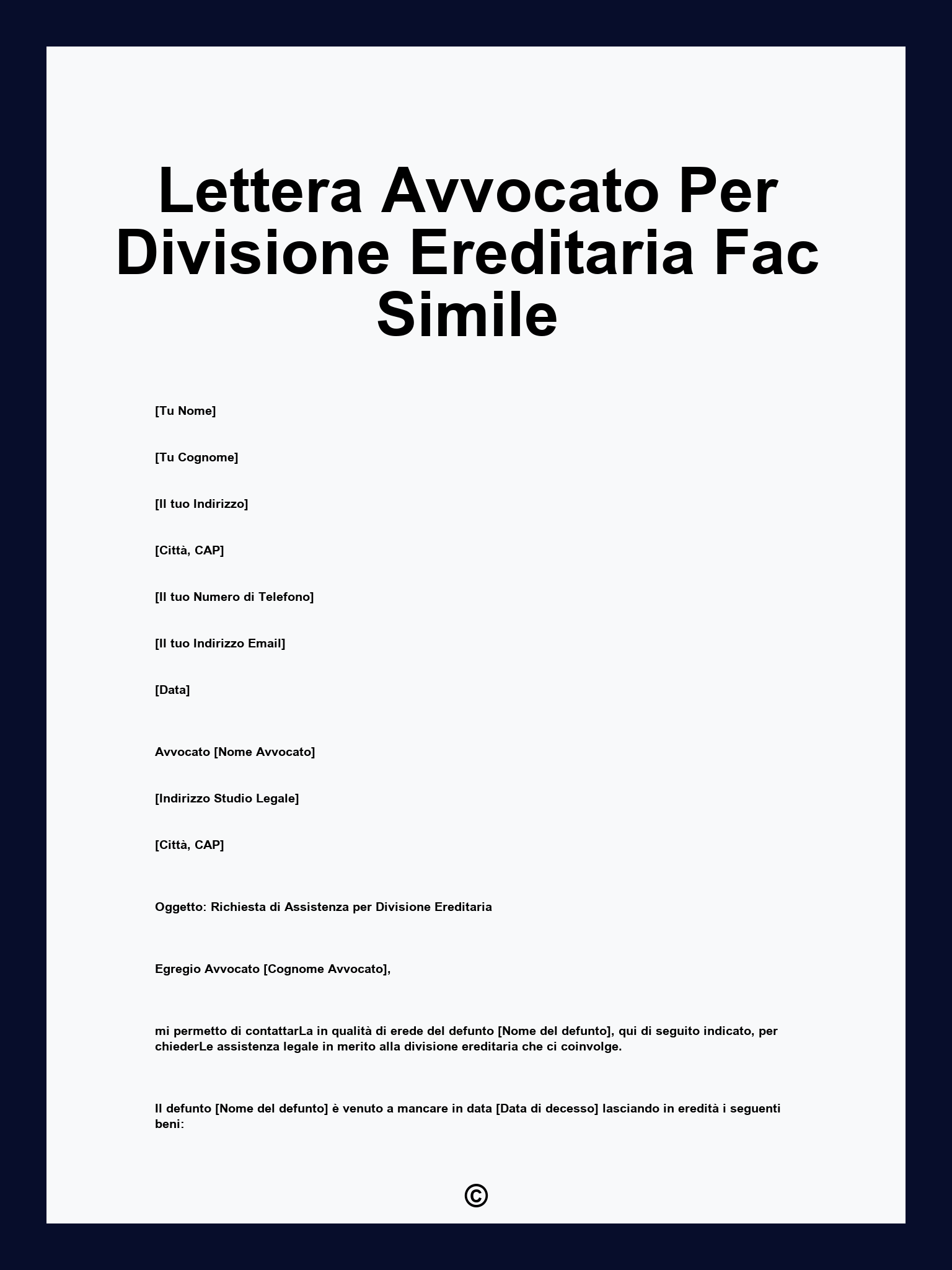 Lettera Avvocato Per Divisione Ereditaria Fac Simile
