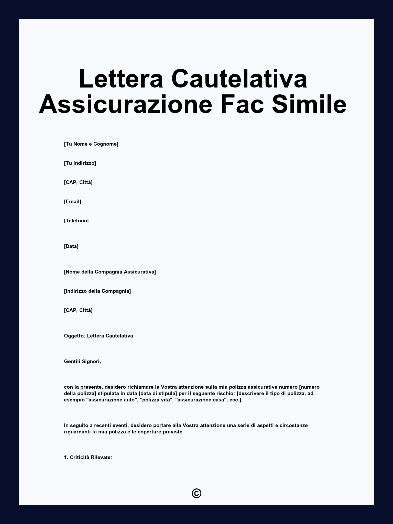 Lettera Cautelativa Assicurazione Fac Simile